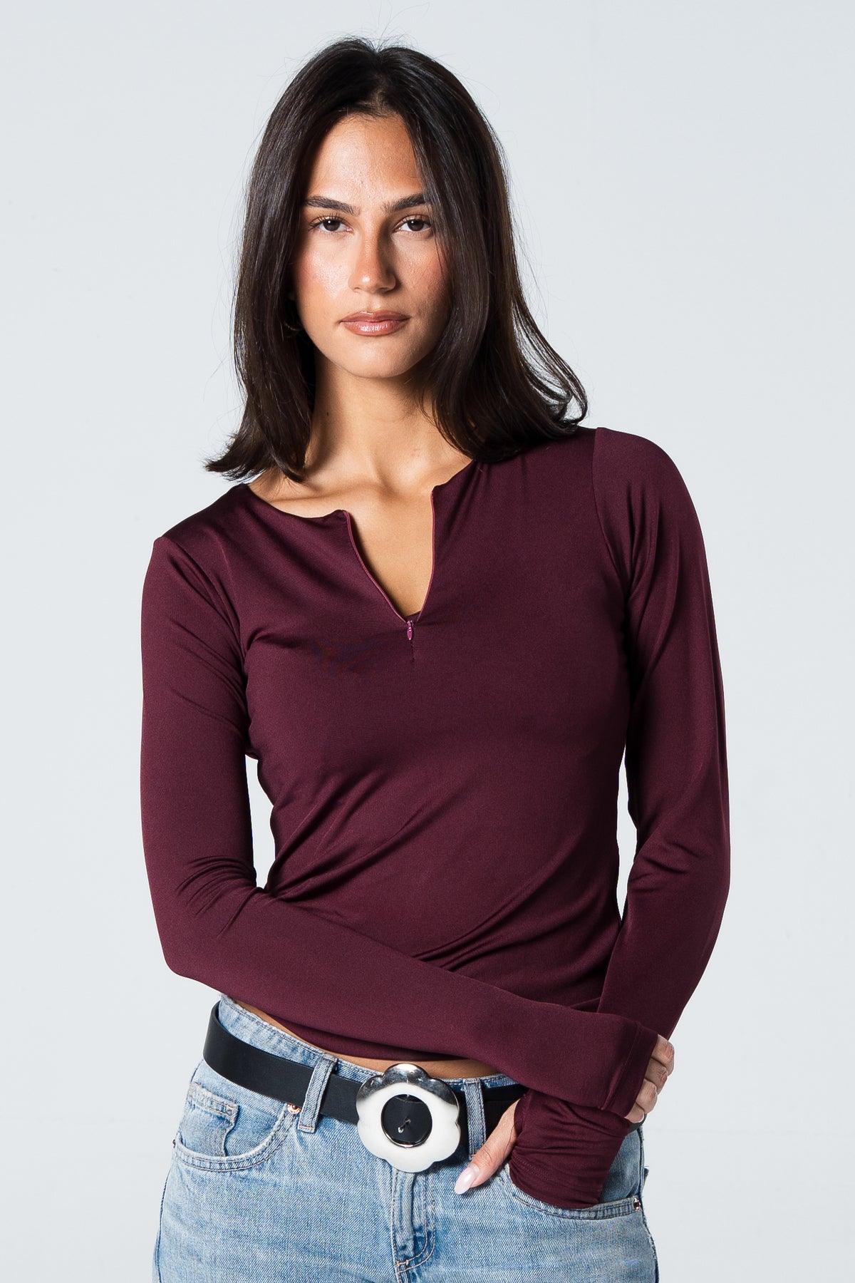 Blank Zipper Long Sleeve Top