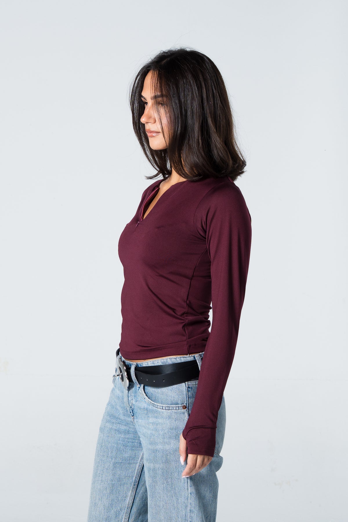 Blank Zipper Long Sleeve Top