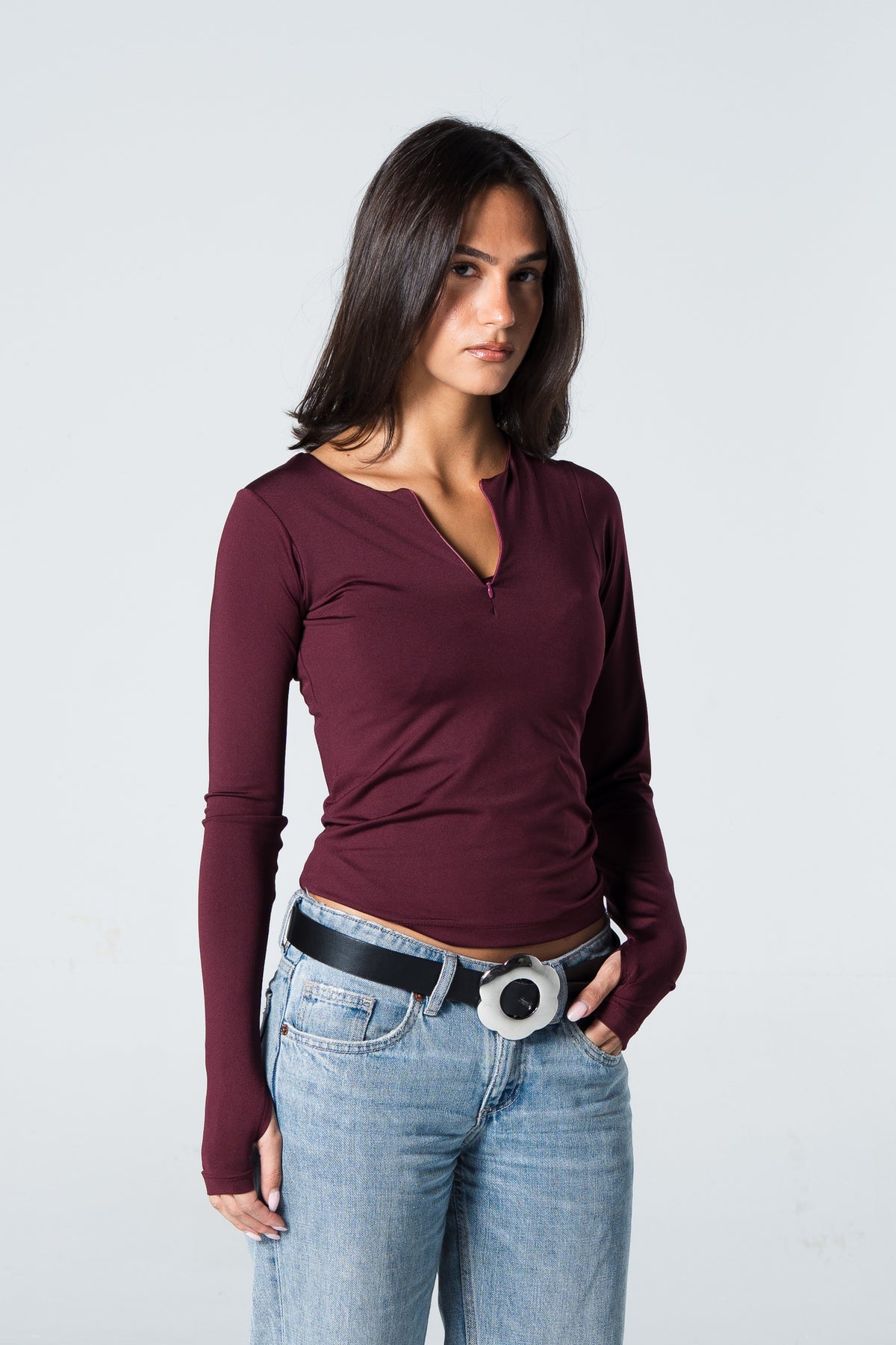Blank Zipper Long Sleeve Top