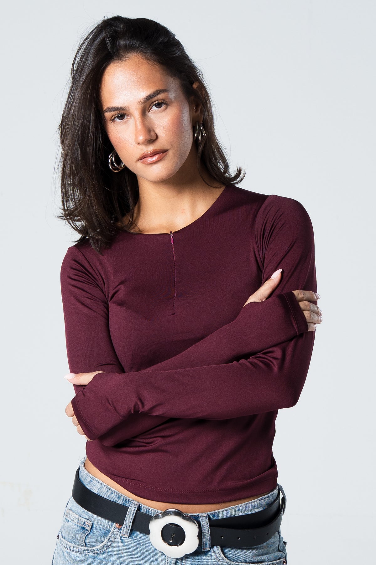 Blank Zipper Long Sleeve Top