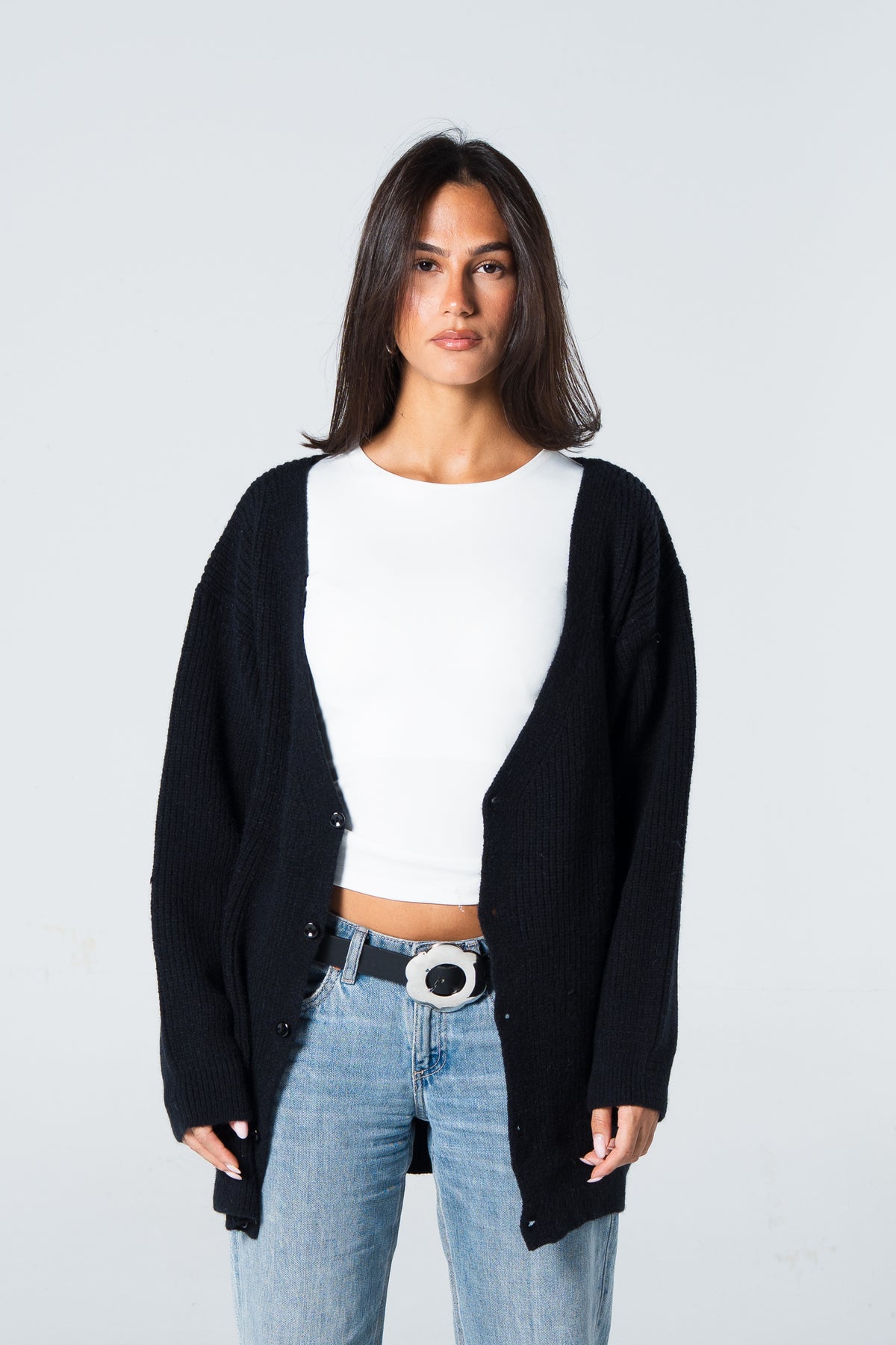 Blank Knitted Cardigan - Black - #women