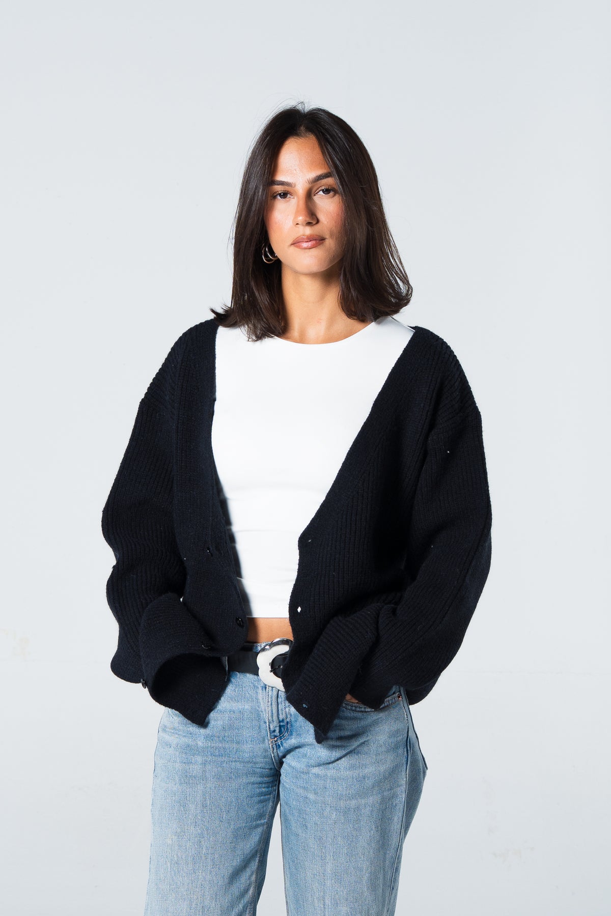 Blank Knitted Cardigan - Black - #women