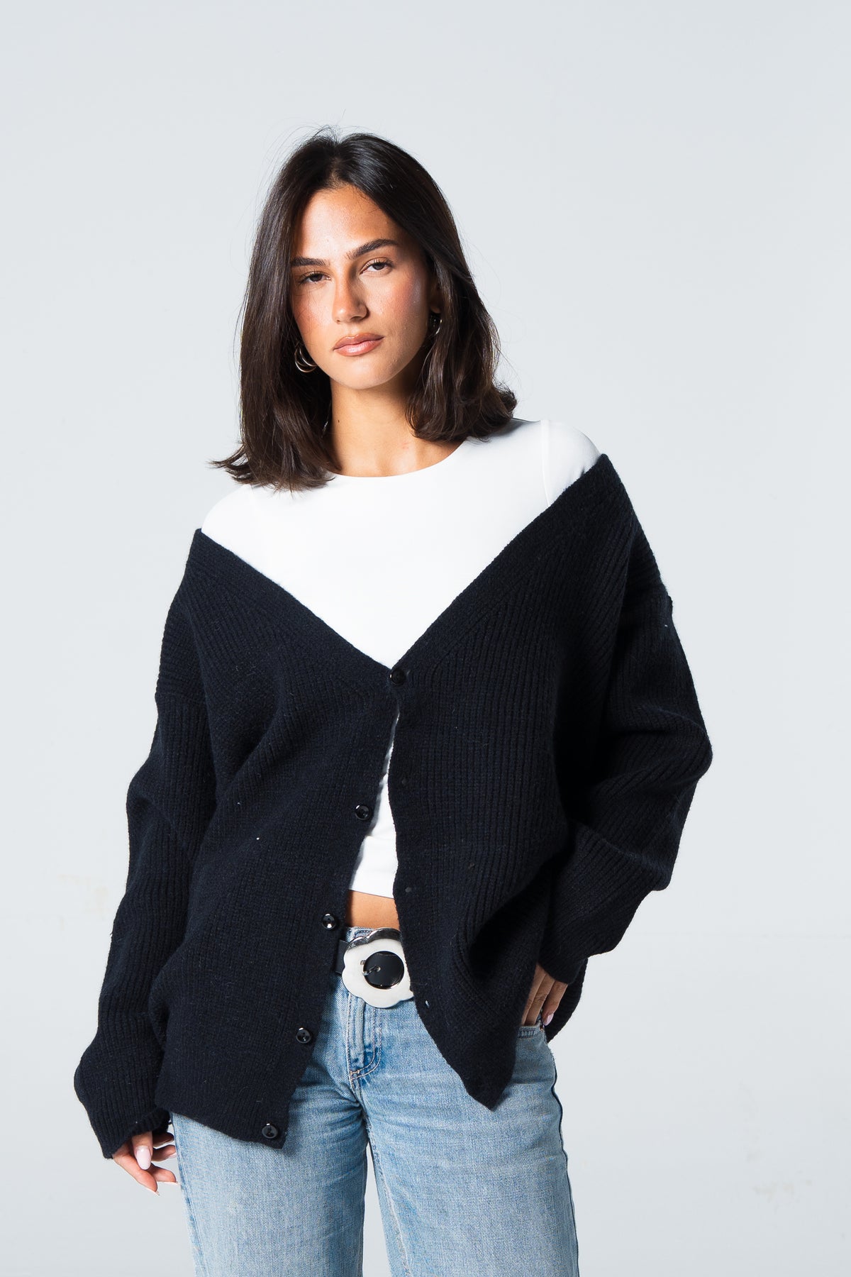 Blank Knitted Cardigan - Black - #women