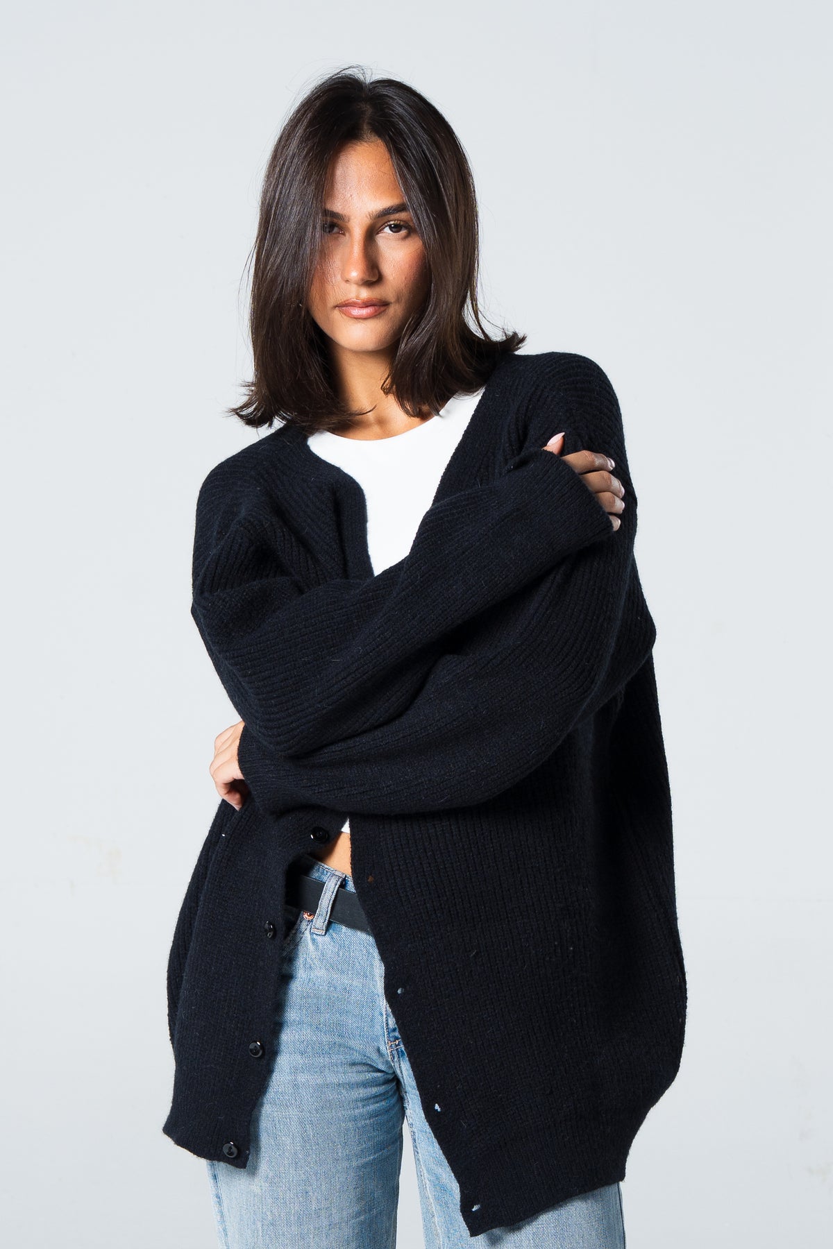 Blank Knitted Cardigan - Black - #women