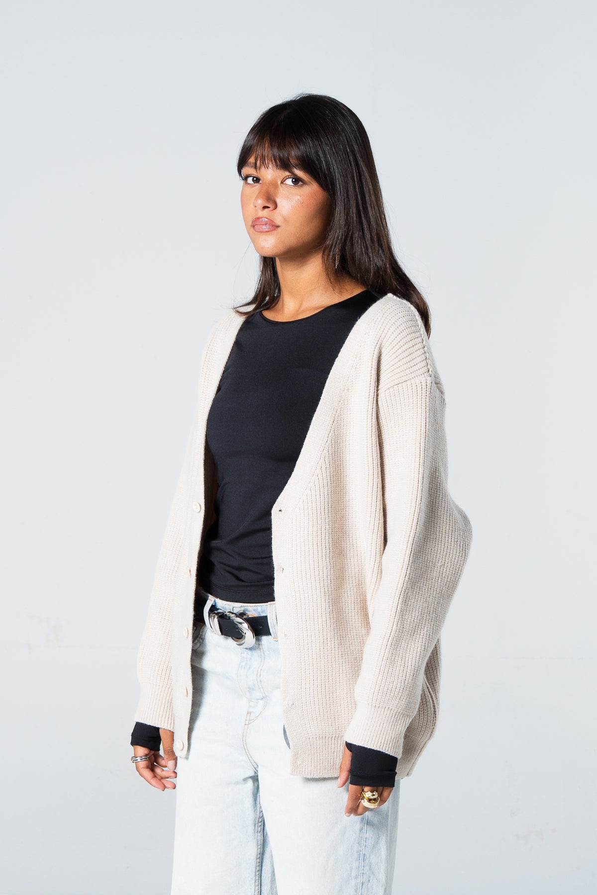 Blank Knitted Cardigan - Beige - #women
