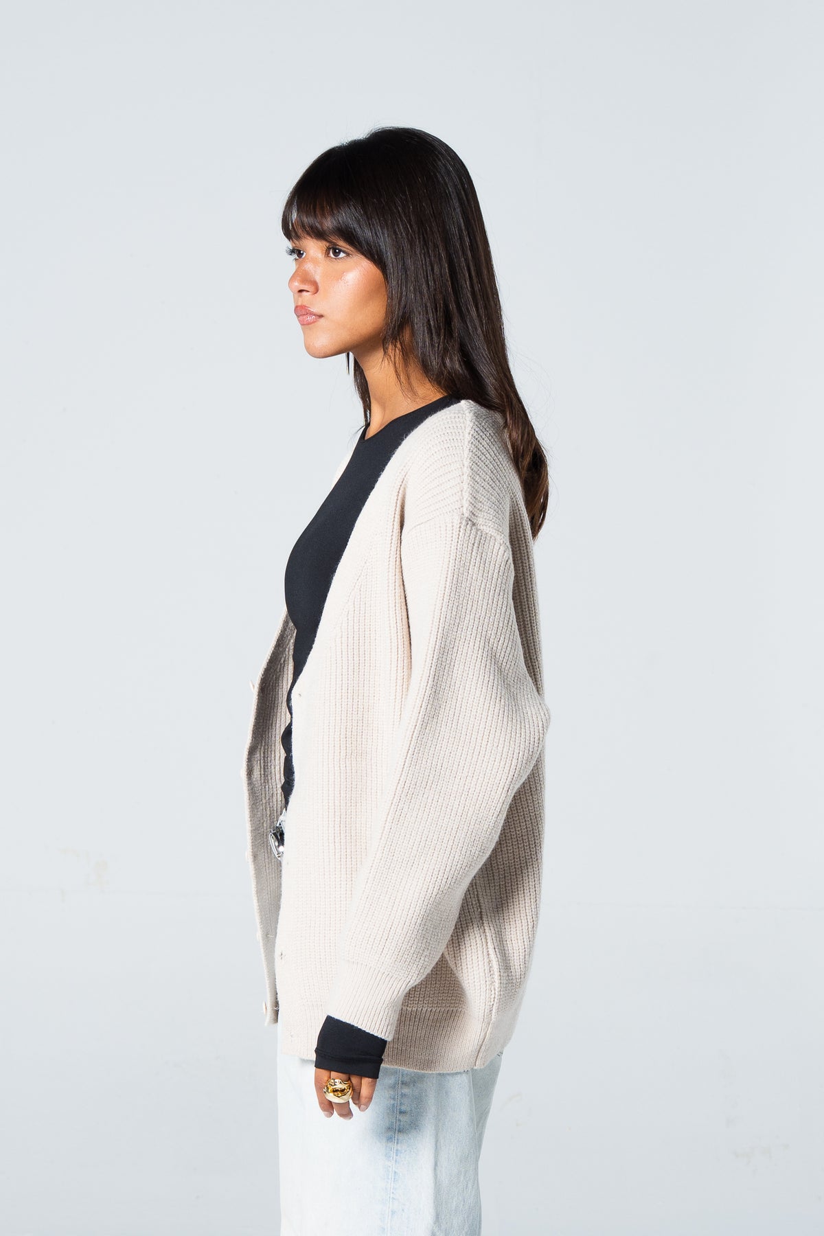 Blank Knitted Cardigan - Beige - #women