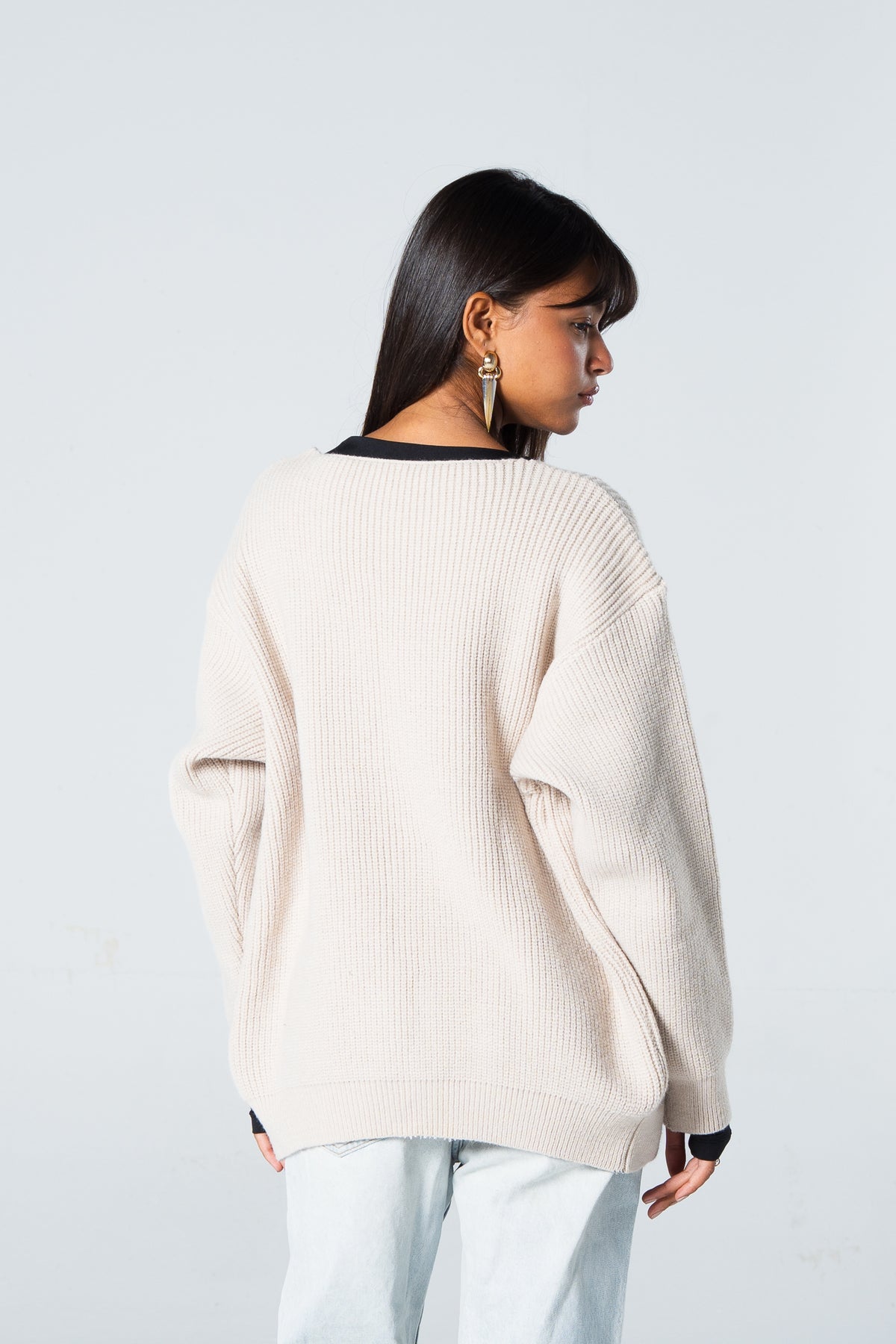 Blank Knitted Cardigan - Beige - #women