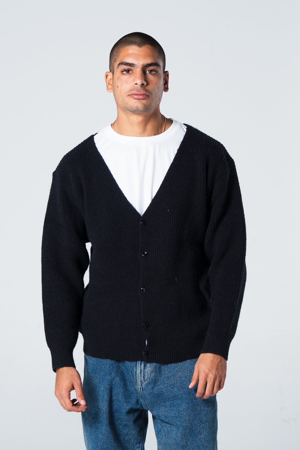 Blank Knitted Cardigan - Black - #men