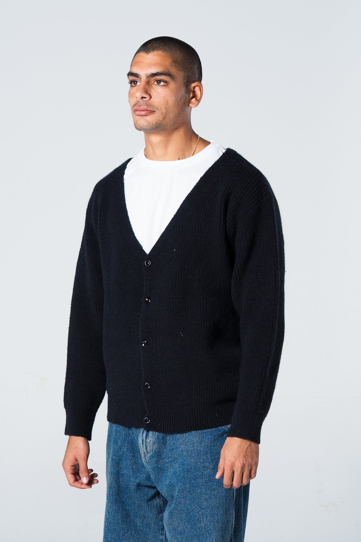 Blank Knitted Cardigan - Black - #men