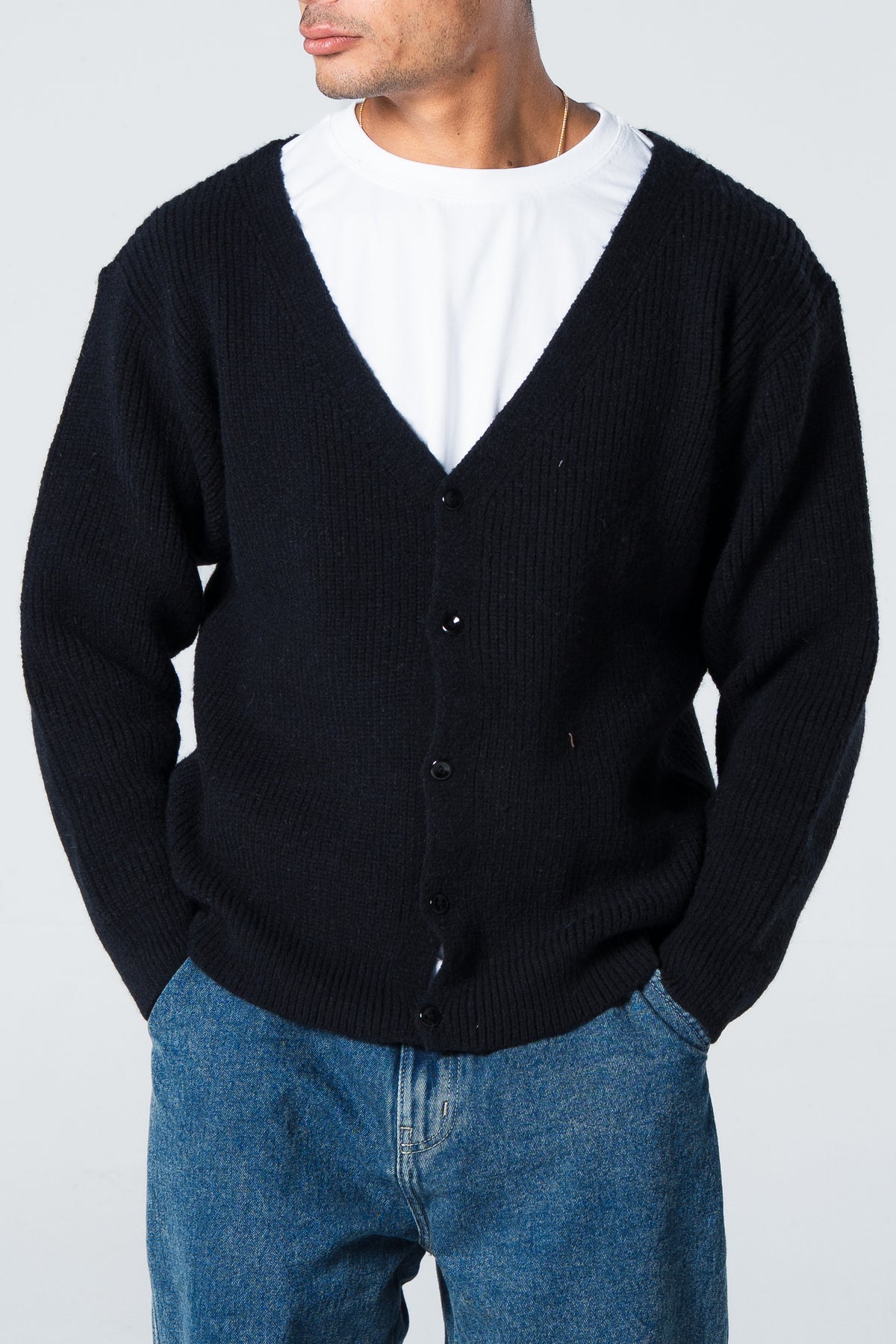 Blank Knitted Cardigan - Black - #men