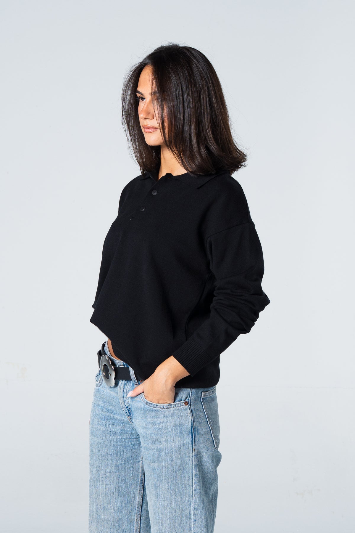 Blank Knitted Polo - Black - #women