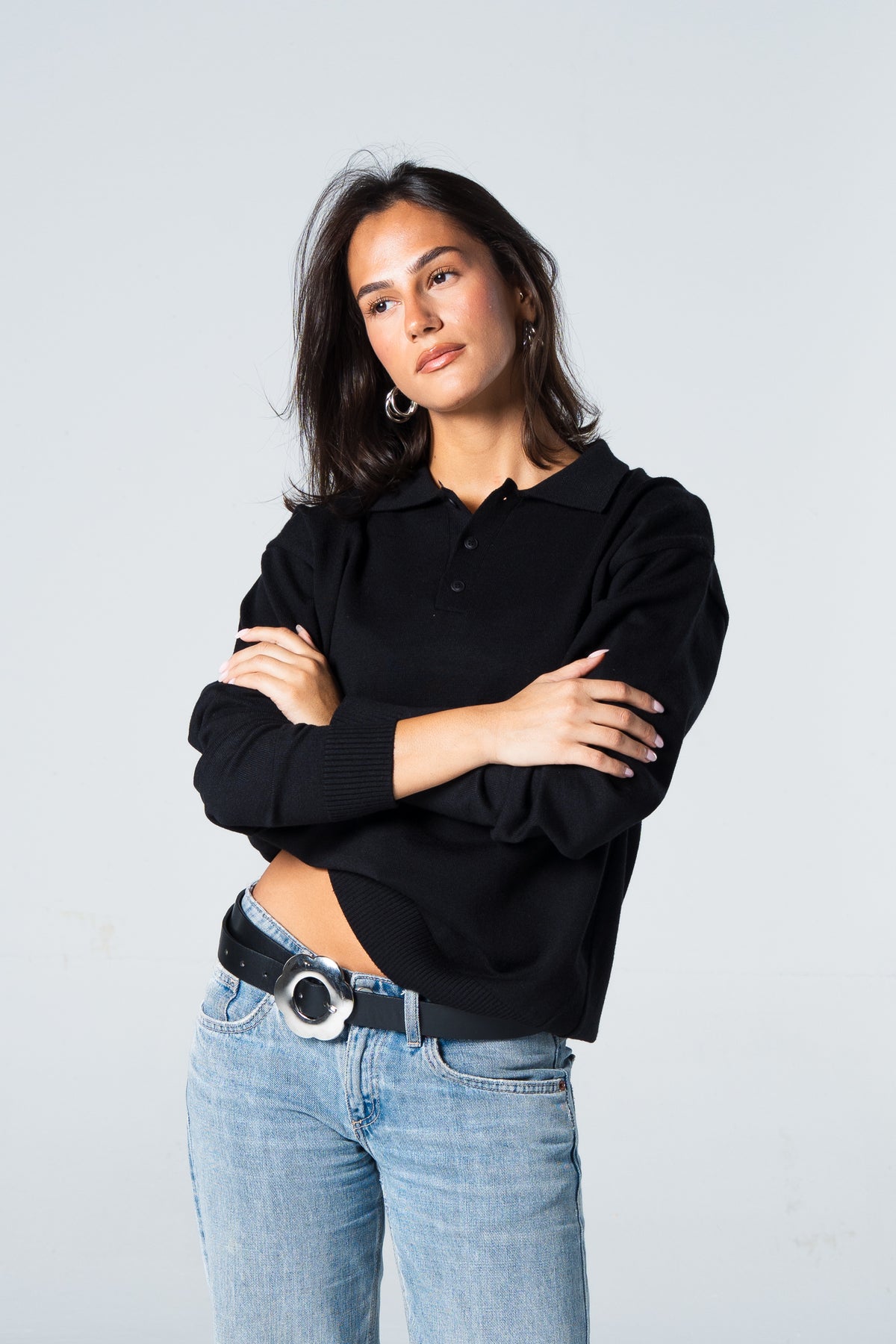 Blank Knitted Polo - Black - #women