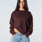 Blank Henley Knitted Sweater - Brown - #women