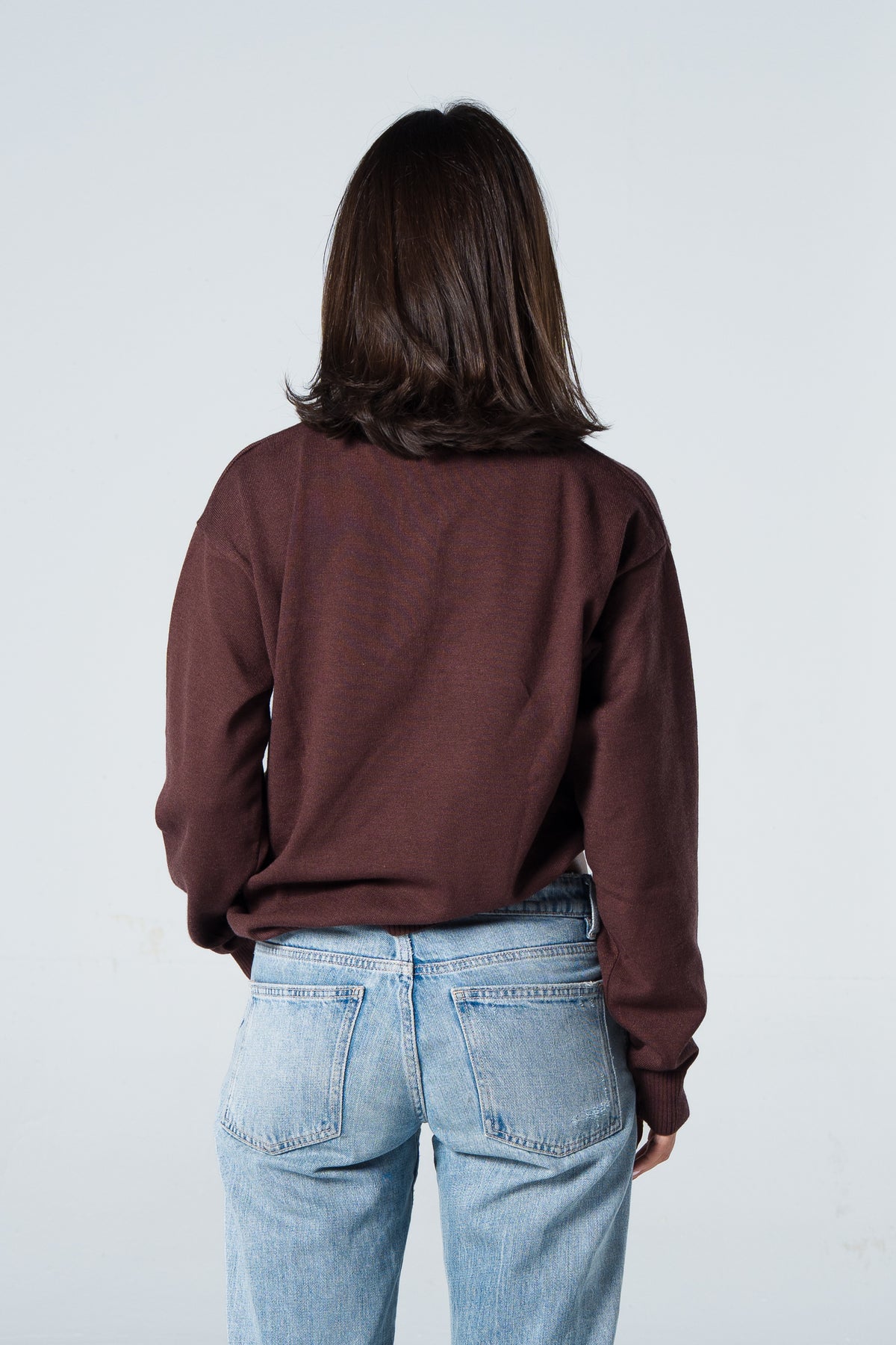 Blank Henley Knitted Sweater - Brown - #women