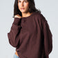 Blank Henley Knitted Sweater - Brown - #women