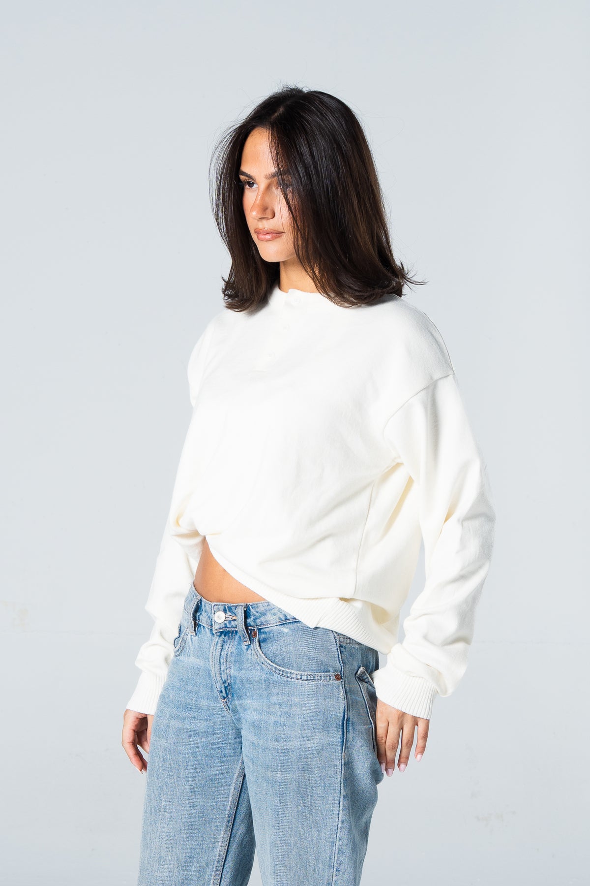 Blank Henley Knitted Sweater - White - #women