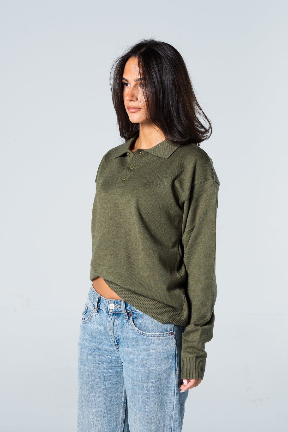 Blank Knitted Polo - Olive - #women