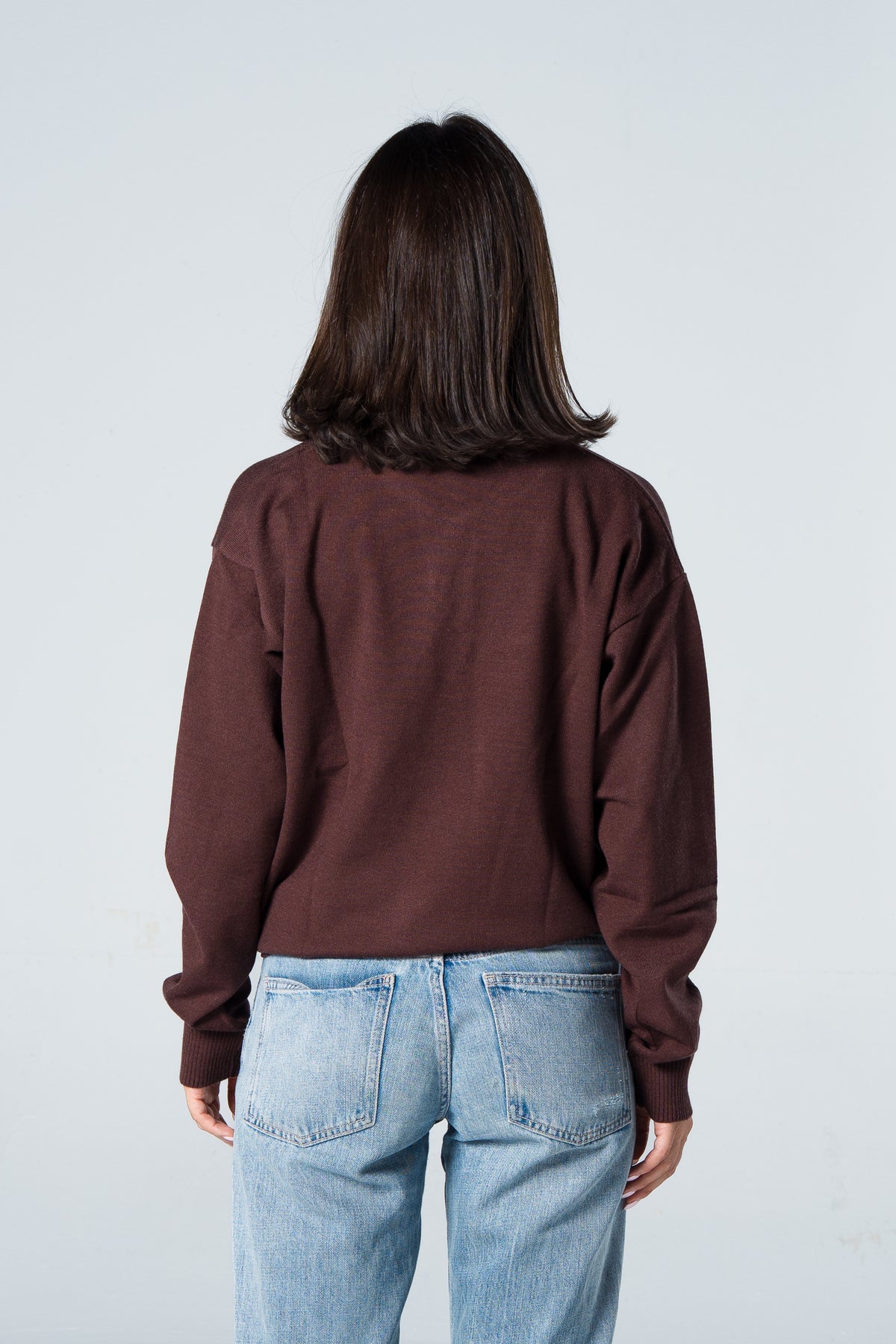Blank Knitted Polo - Brown - #women