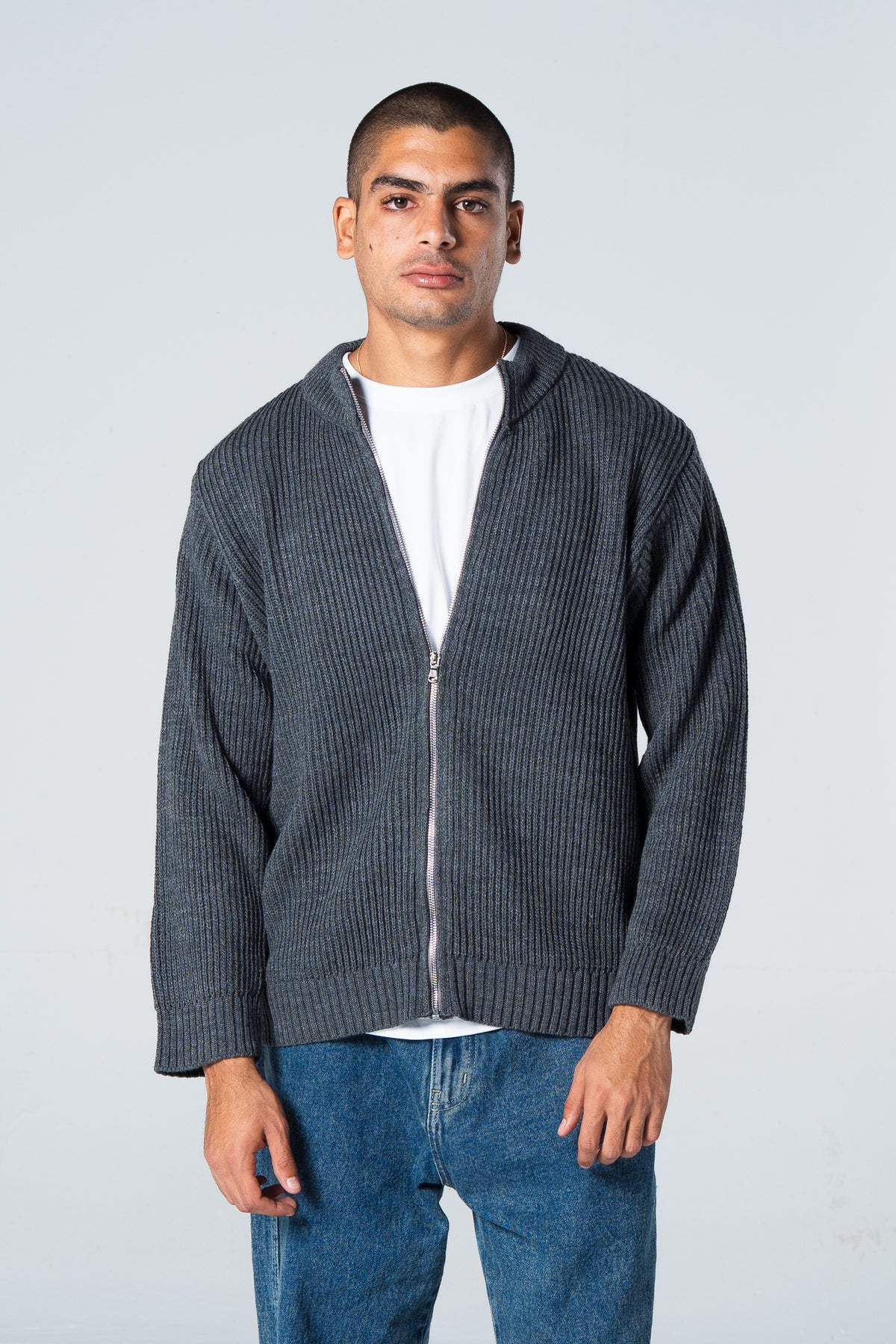 Blank Knitted Jacket - Grey - #men