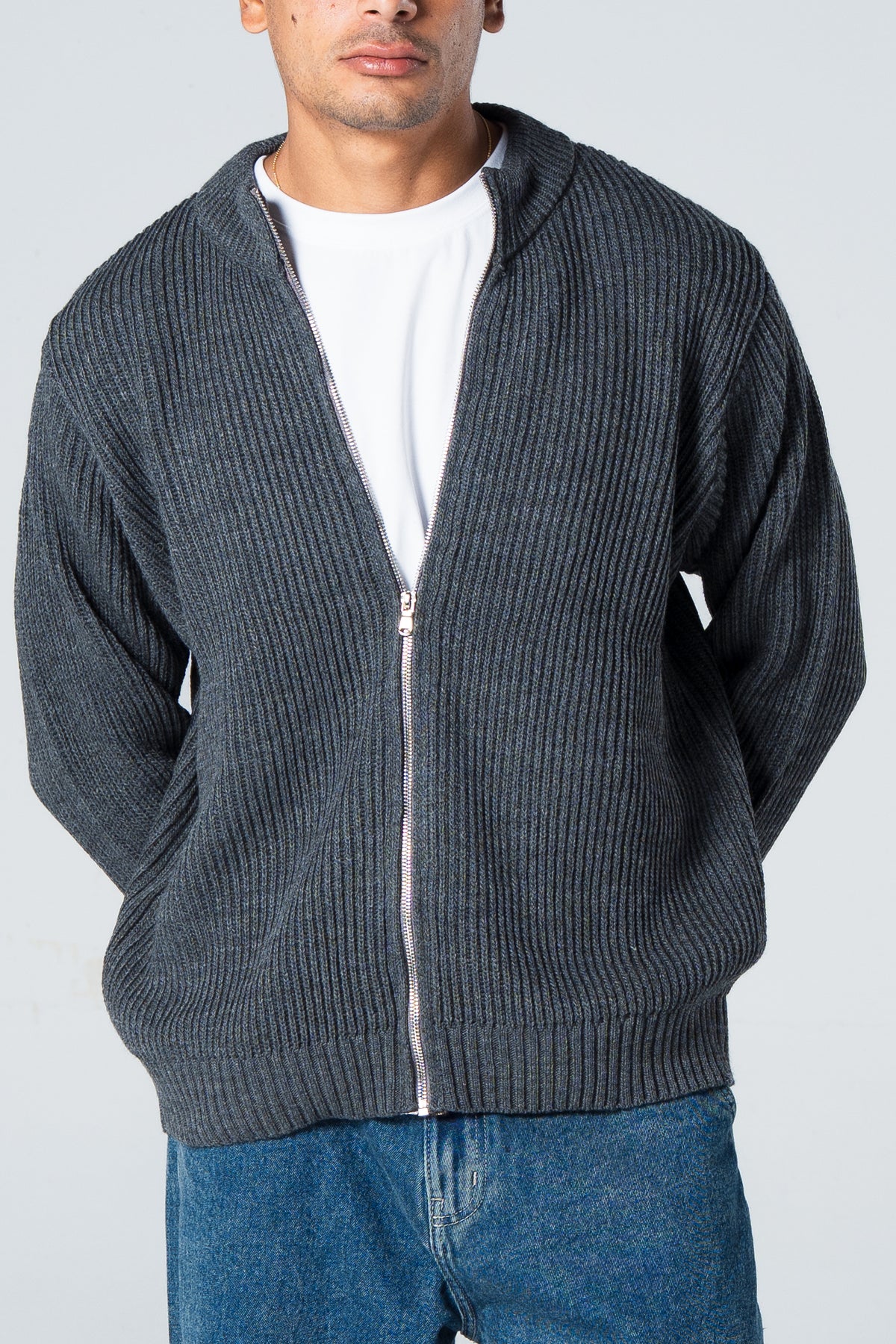 Blank Knitted Jacket - Grey - #men