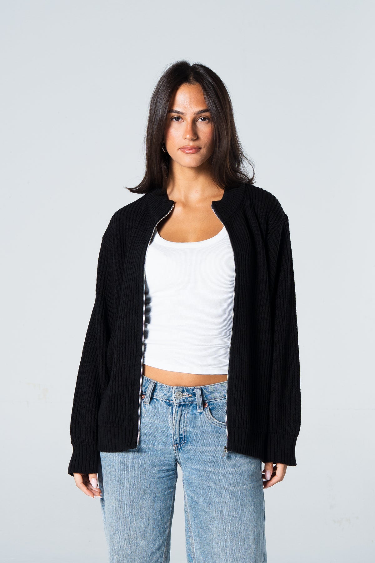 Blank Knitted Jacket - Black - #women