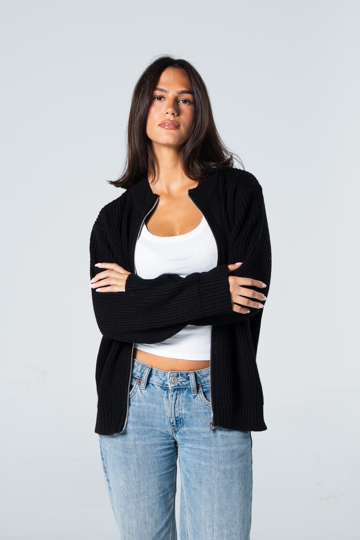 Blank Knitted Jacket - Black - #women