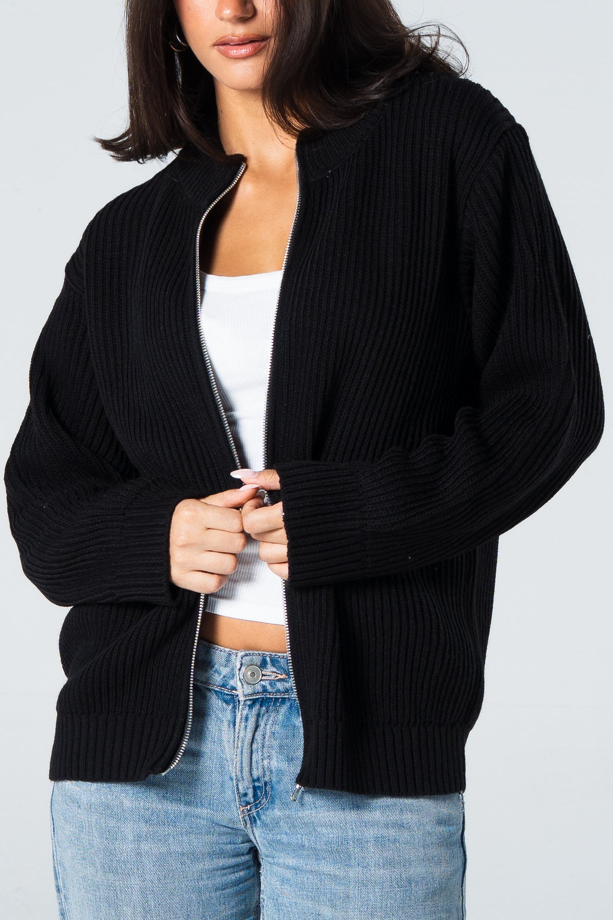 Blank Knitted Jacket - Black - #women