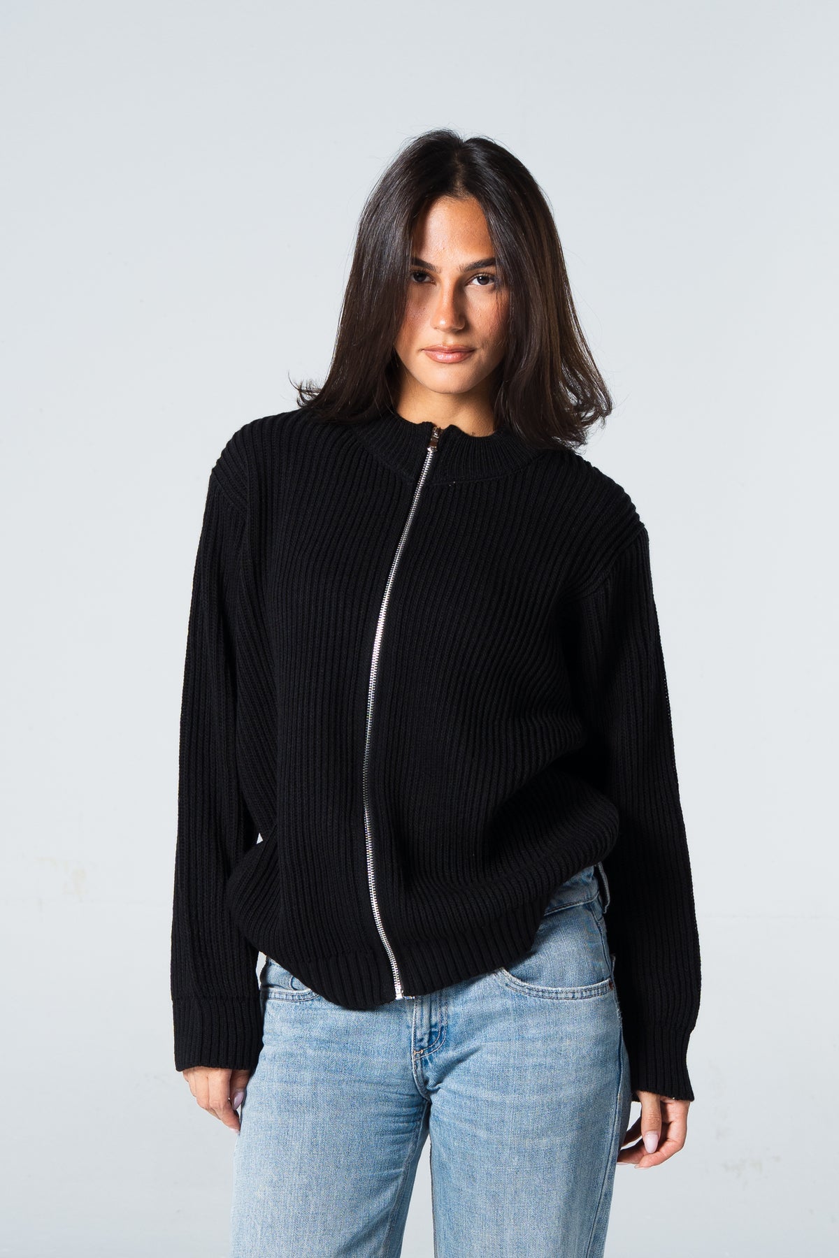 Blank Knitted Jacket - Black - #women