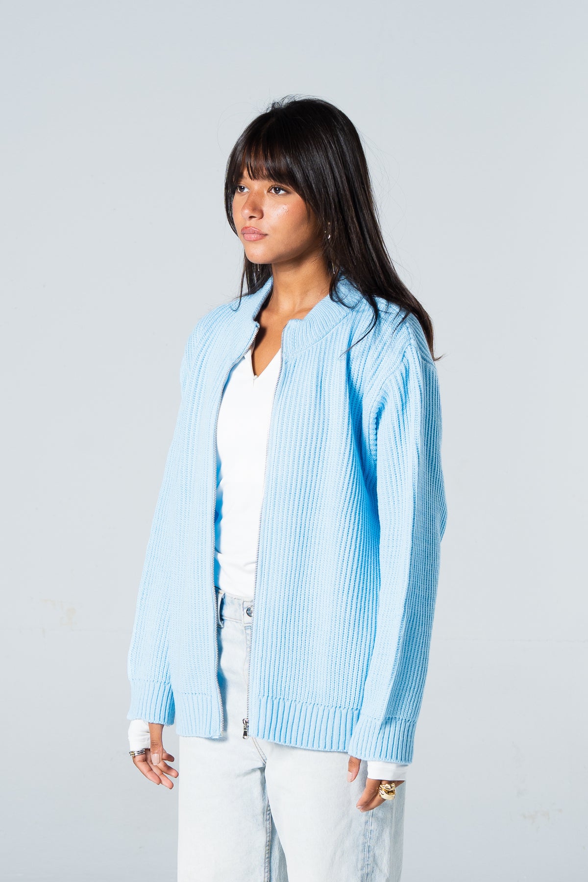 Blank Knitted Jacket - Baby Blue - #women