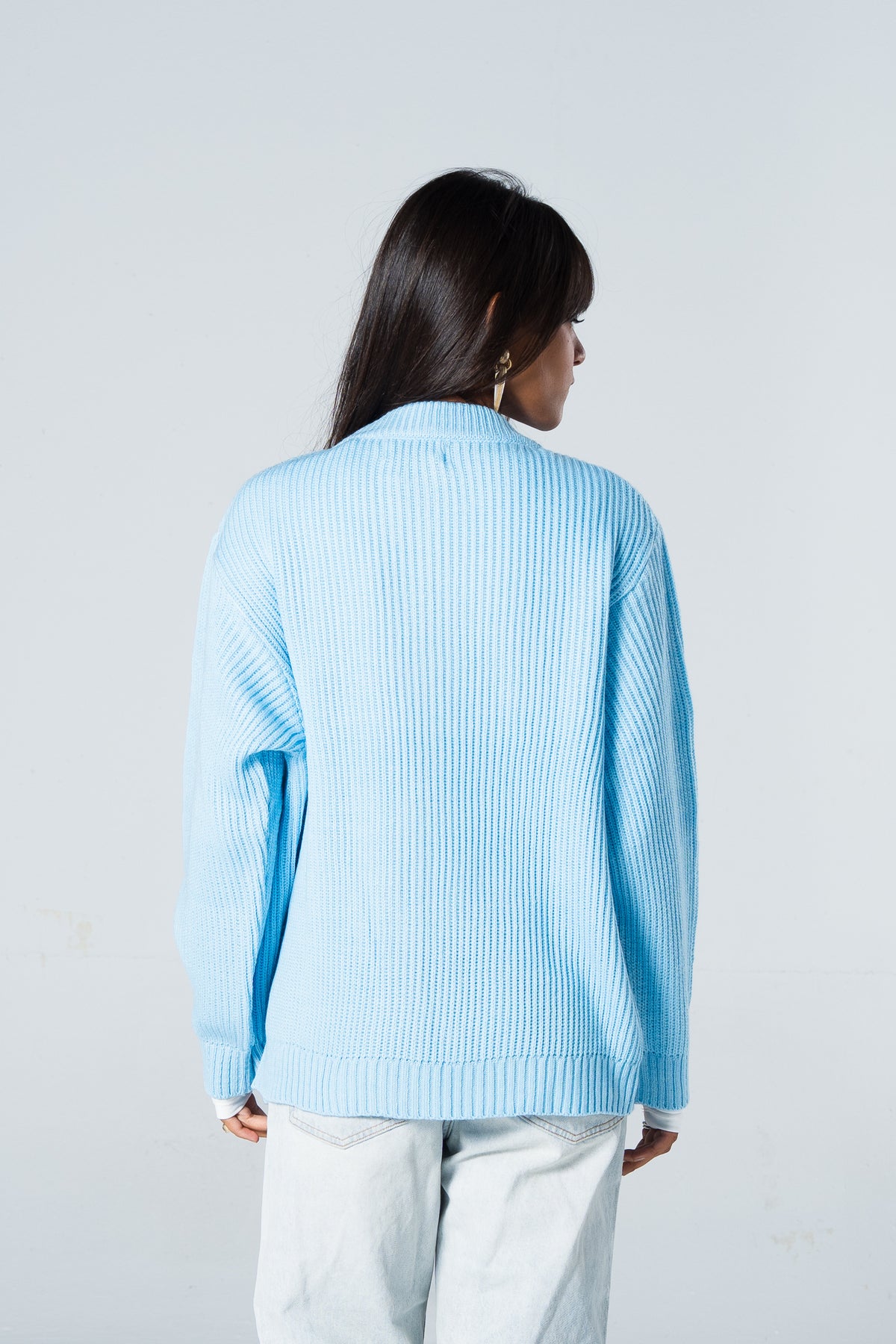 Blank Knitted Jacket - Baby Blue - #women