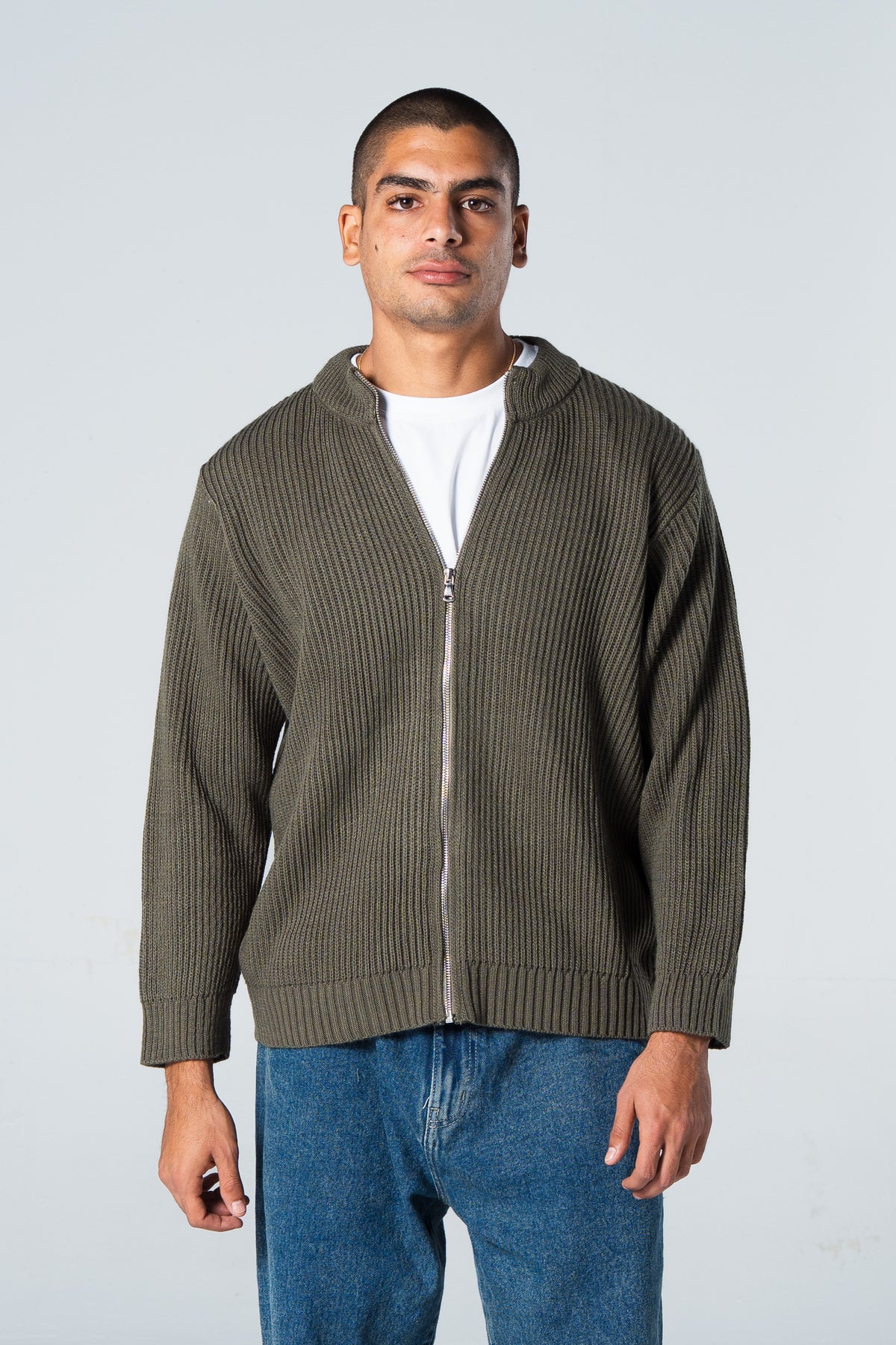 Blank Knitted Jacket - Olive - #men
