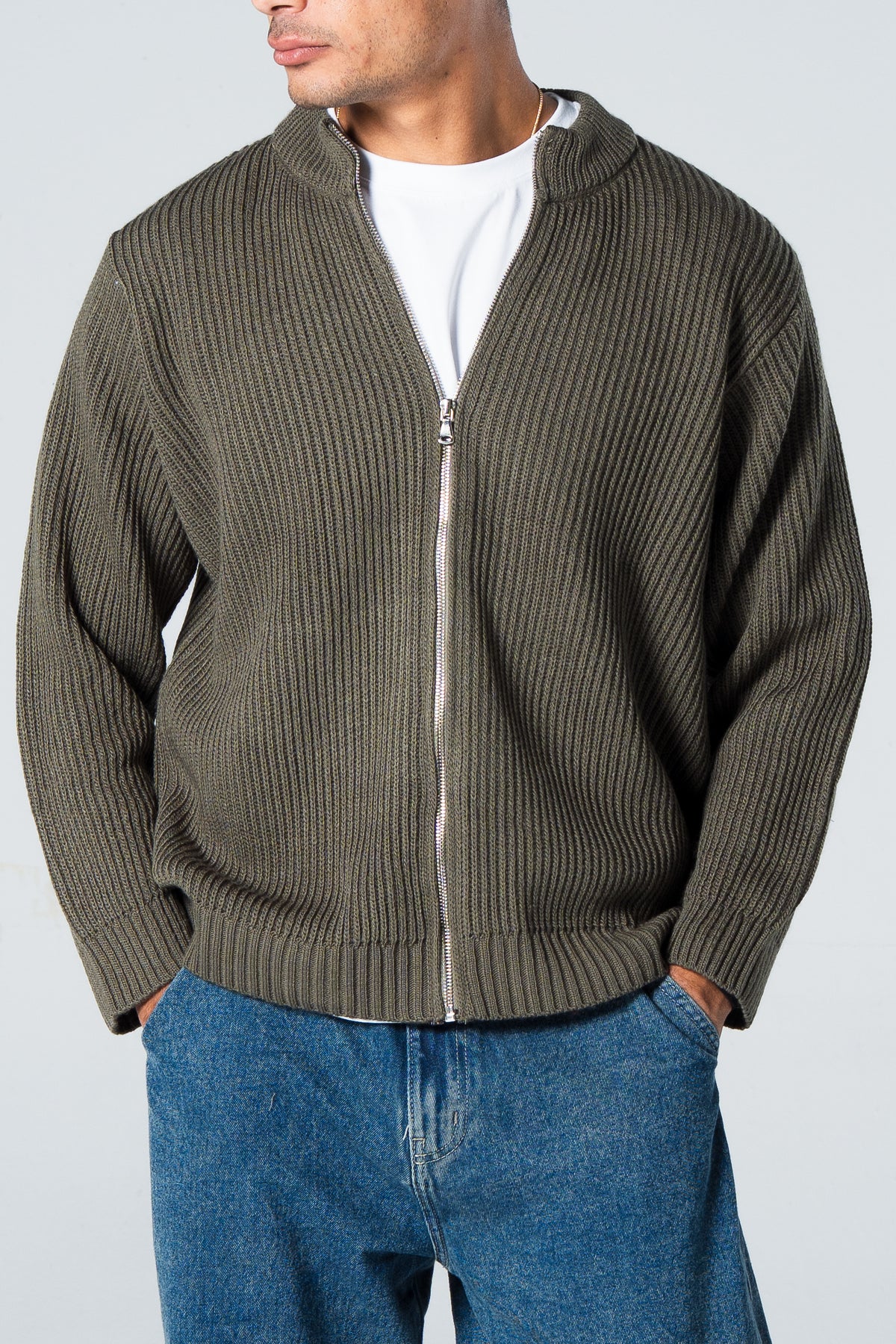Blank Knitted Jacket - Olive - #men