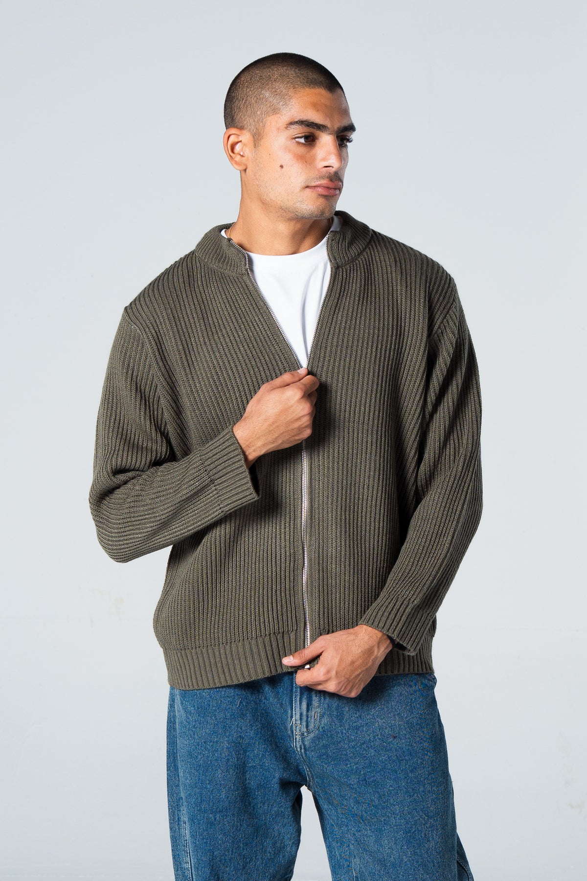 Blank Knitted Jacket - Olive - #men