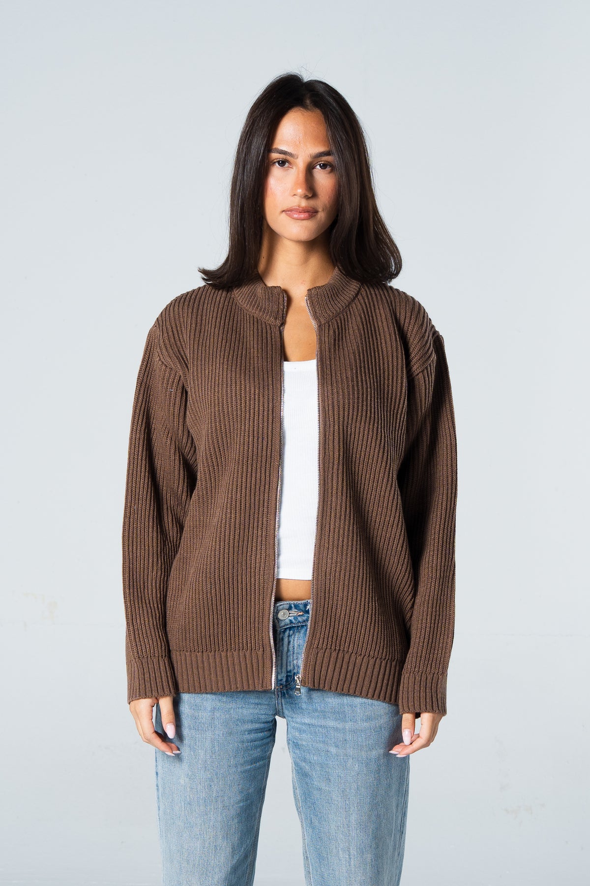Blank Knitted Jacket - Brown - #women