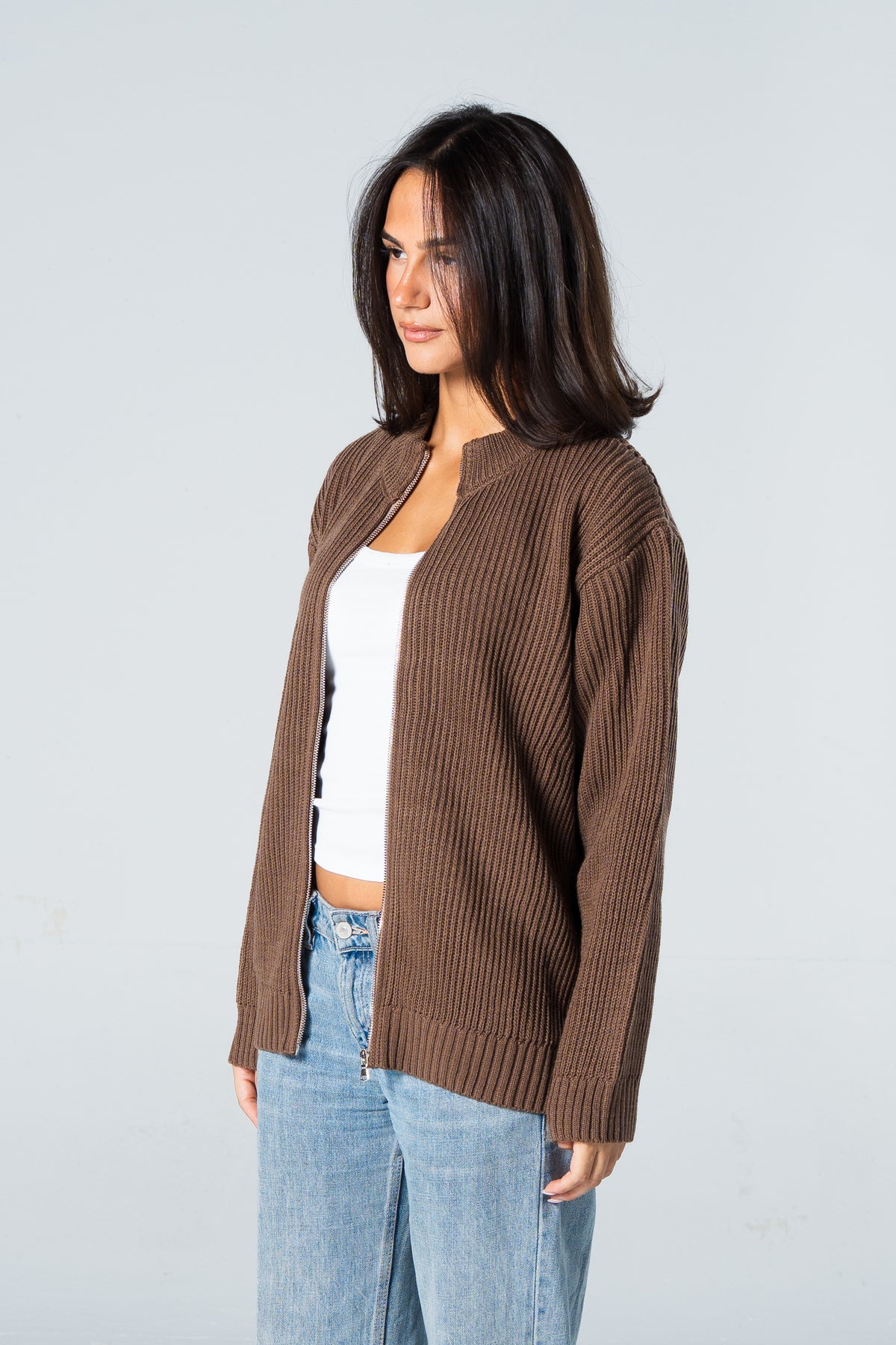 Blank Knitted Jacket - Brown - #women