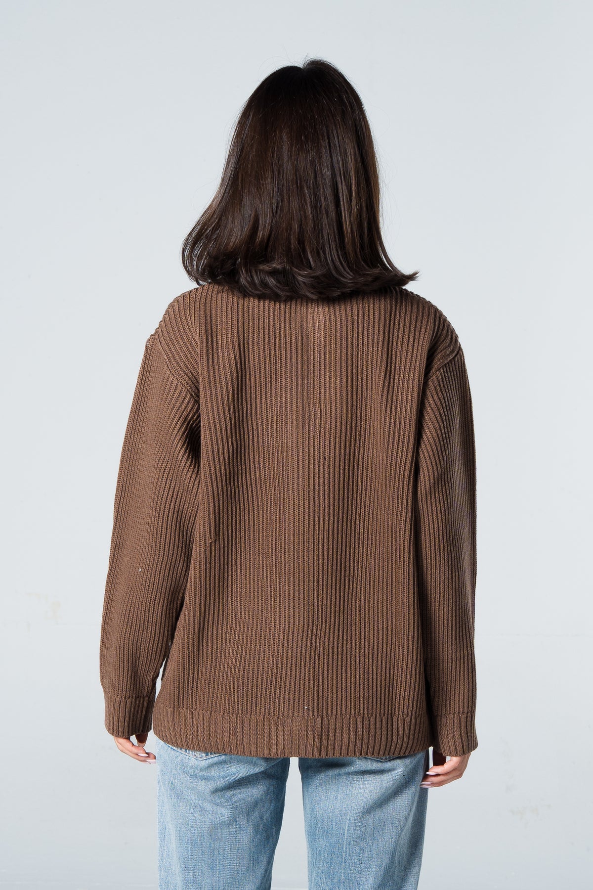 Blank Knitted Jacket - Brown - #women