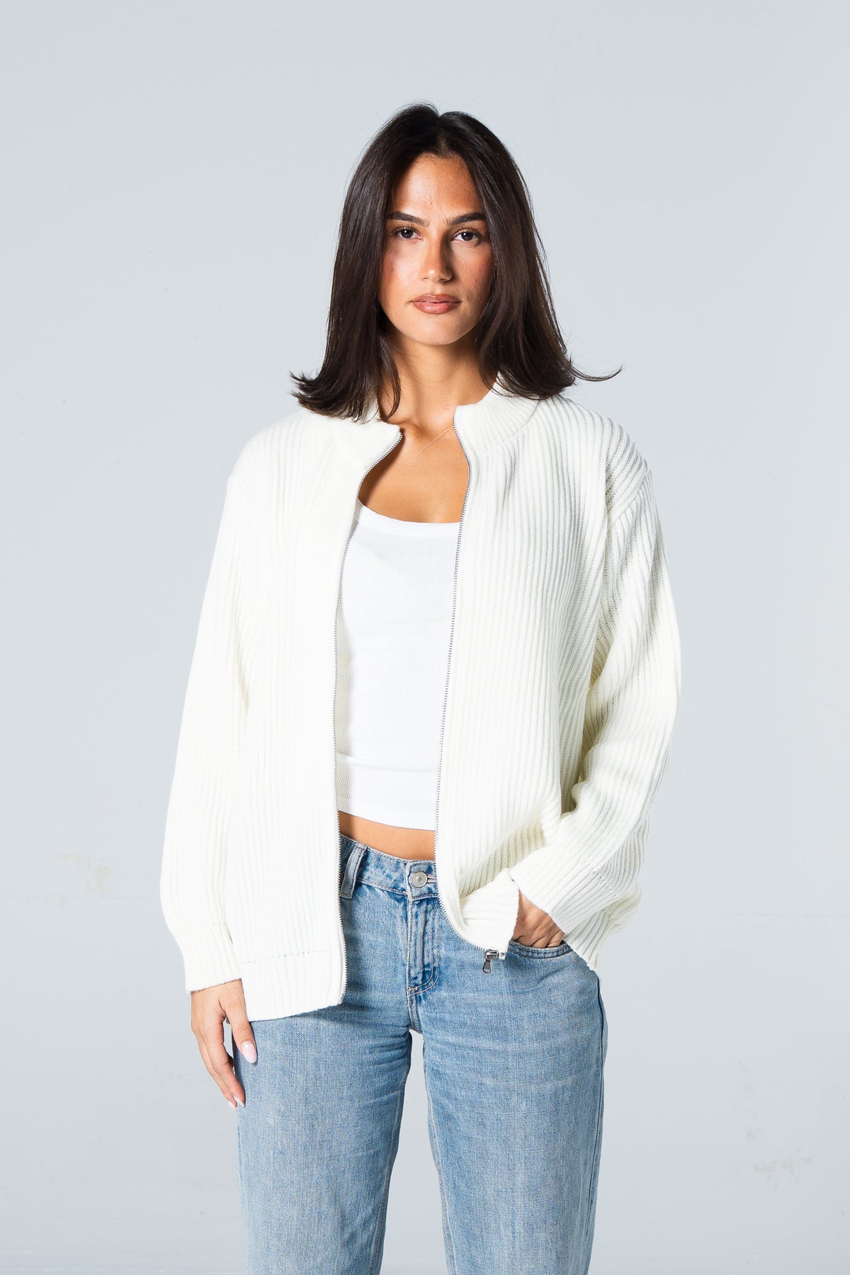 Blank Knitted Jacket - White - #women