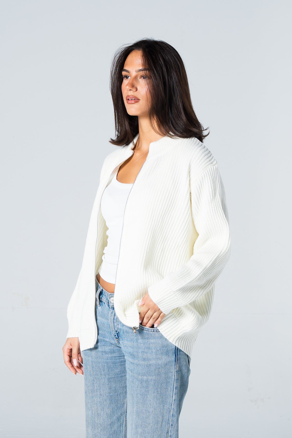 Blank Knitted Jacket - White - #women