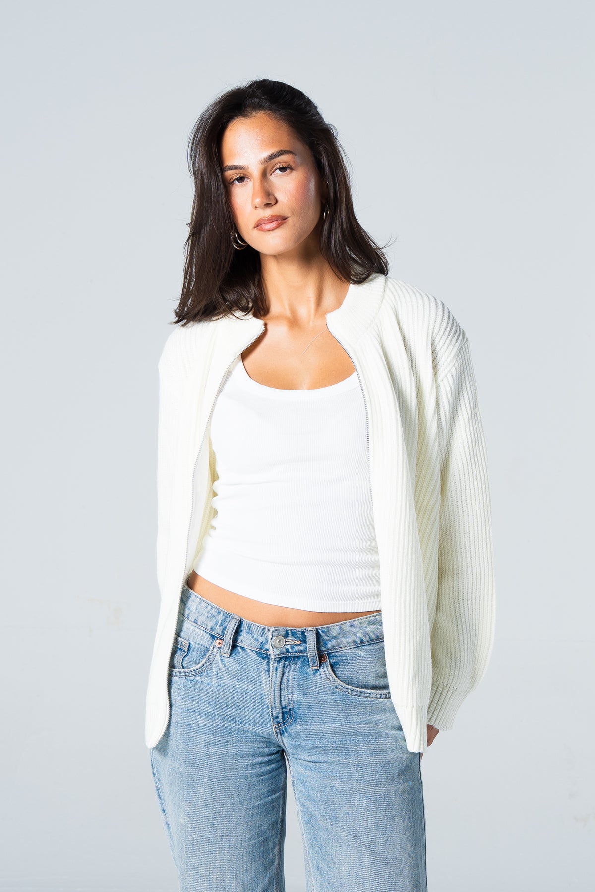 Blank Knitted Jacket - White - #women