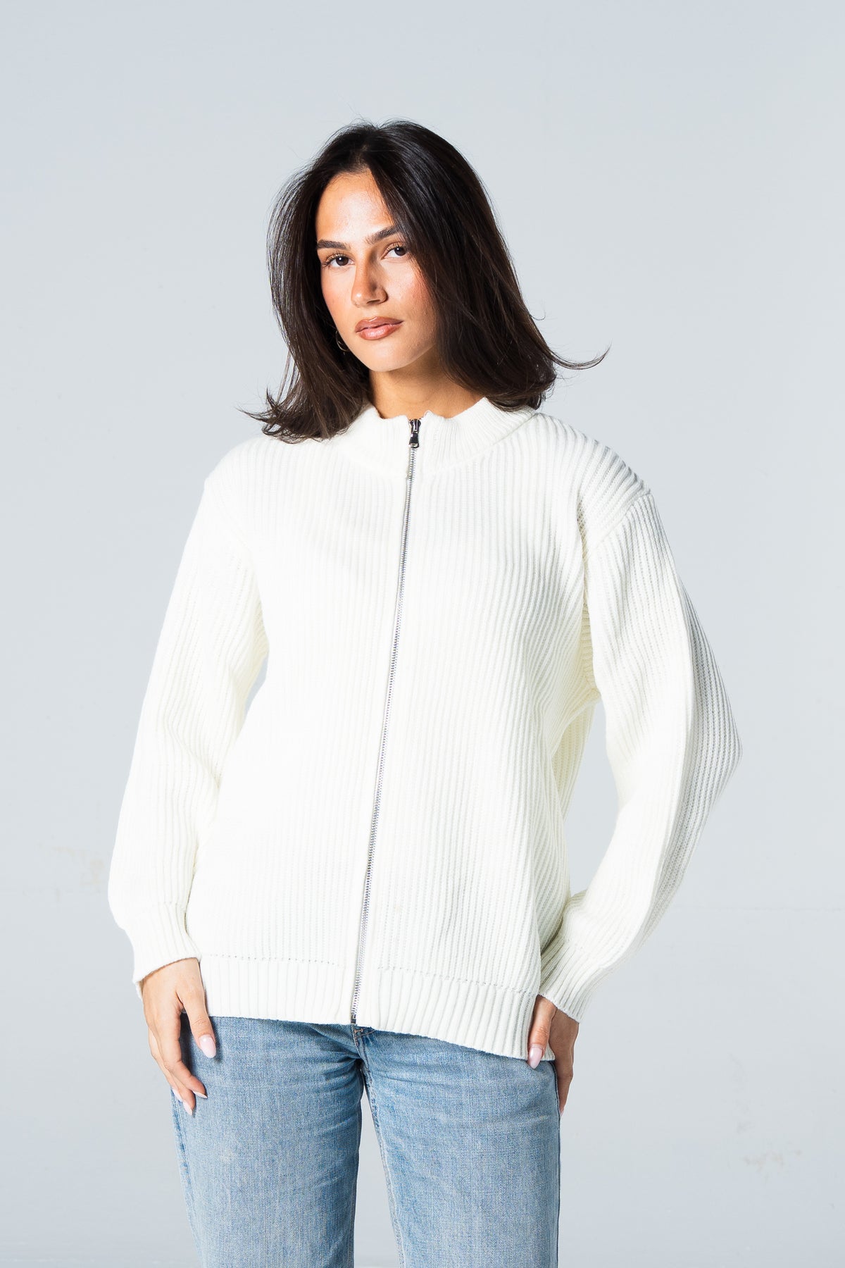 Blank Knitted Jacket - White - #women