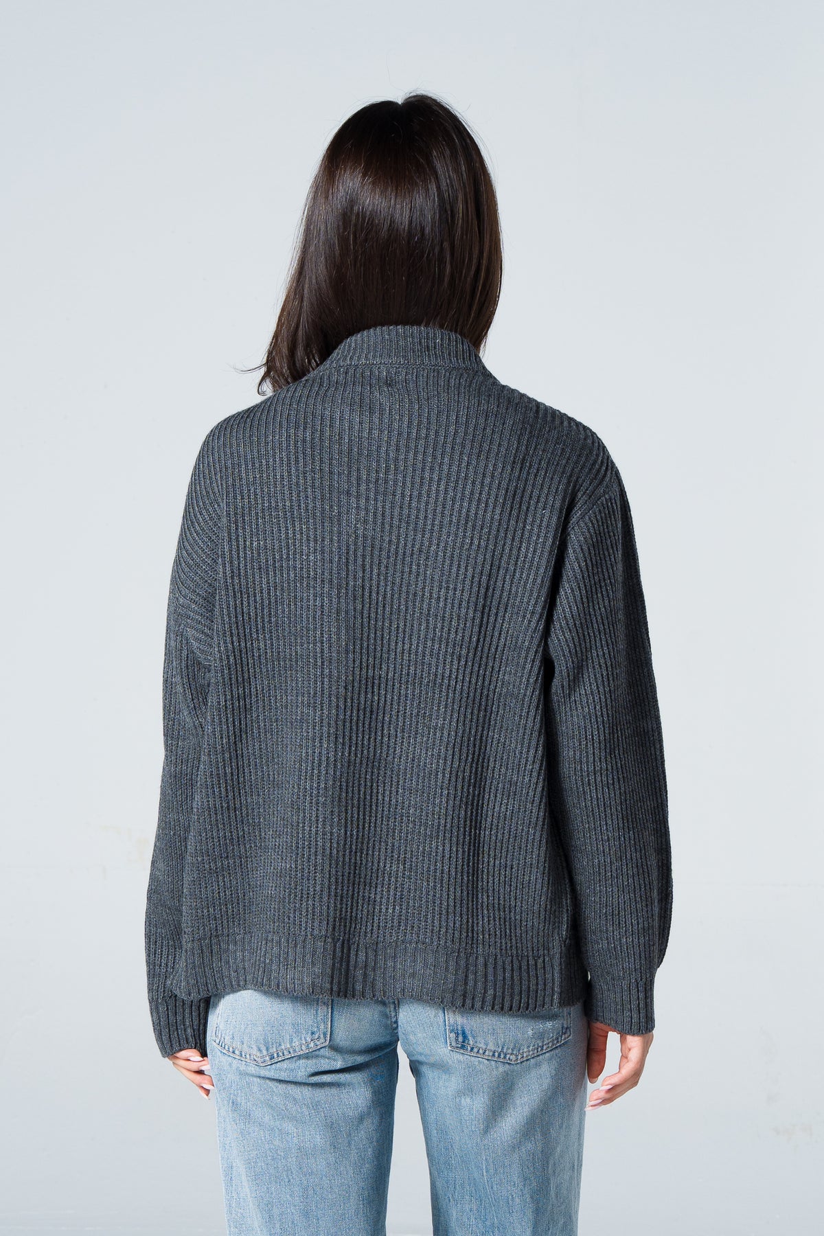 Blank Knitted Jacket - Grey - #women
