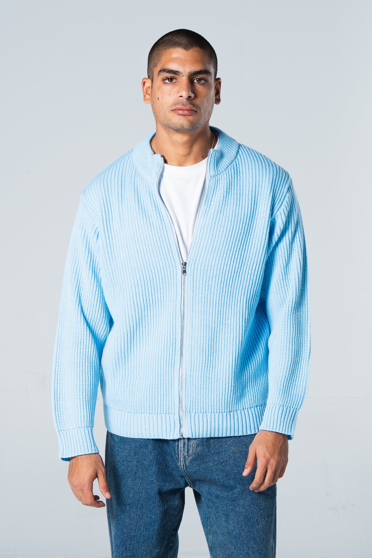 Blank Knitted Jacket - Baby Blue - #men
