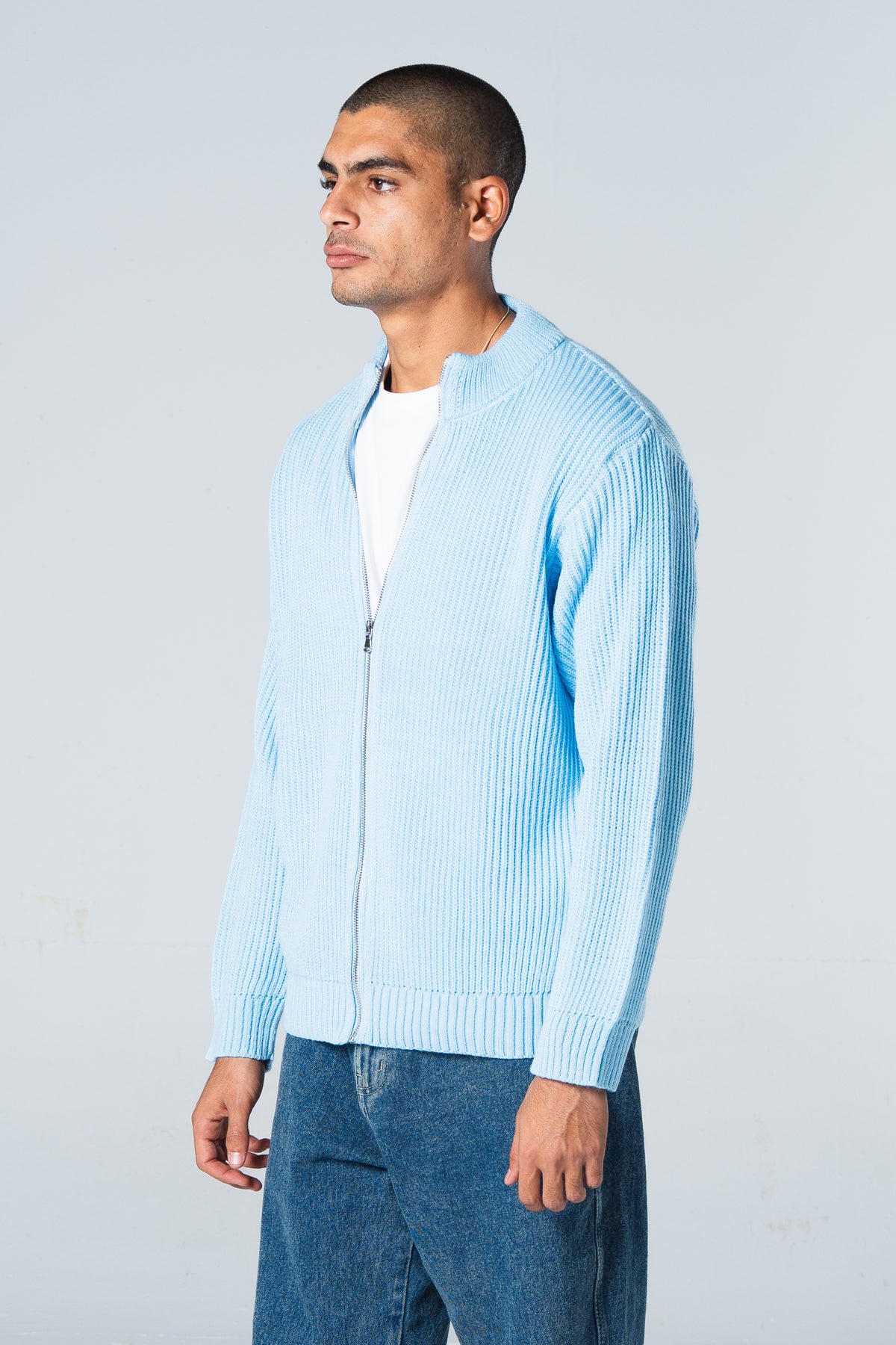 Blank Knitted Jacket - Baby Blue - #men