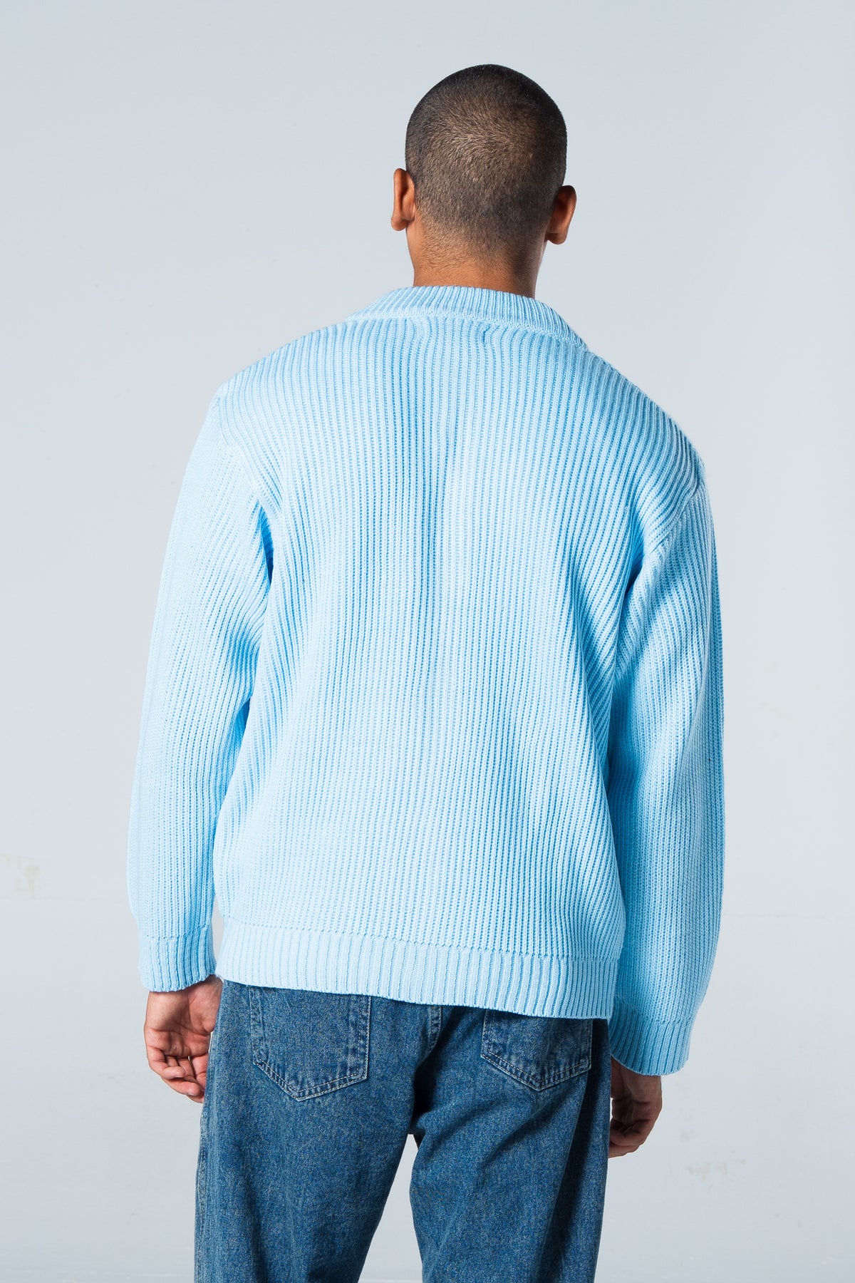 Blank Knitted Jacket - Baby Blue - #men