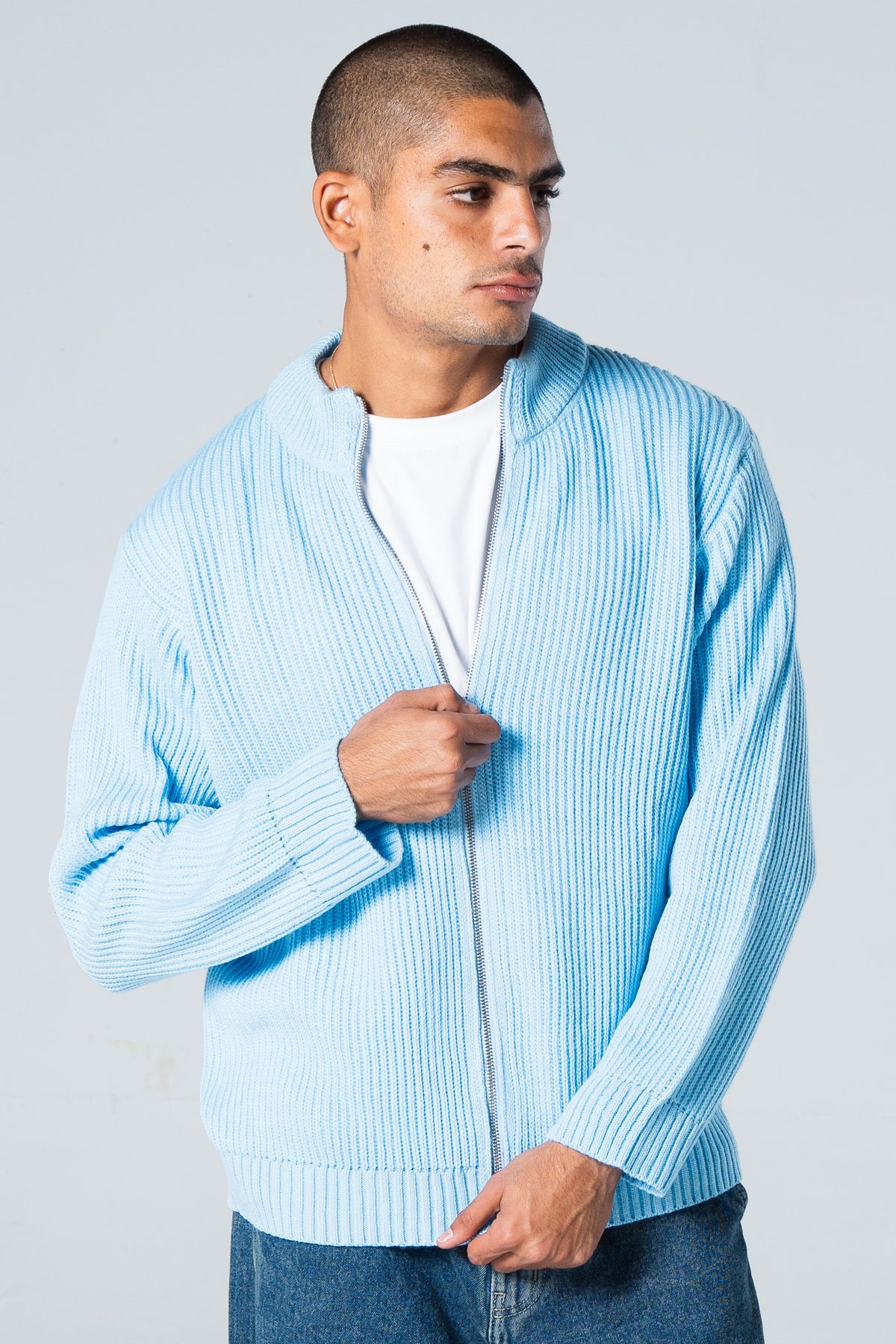 Blank Knitted Jacket - Baby Blue - #men
