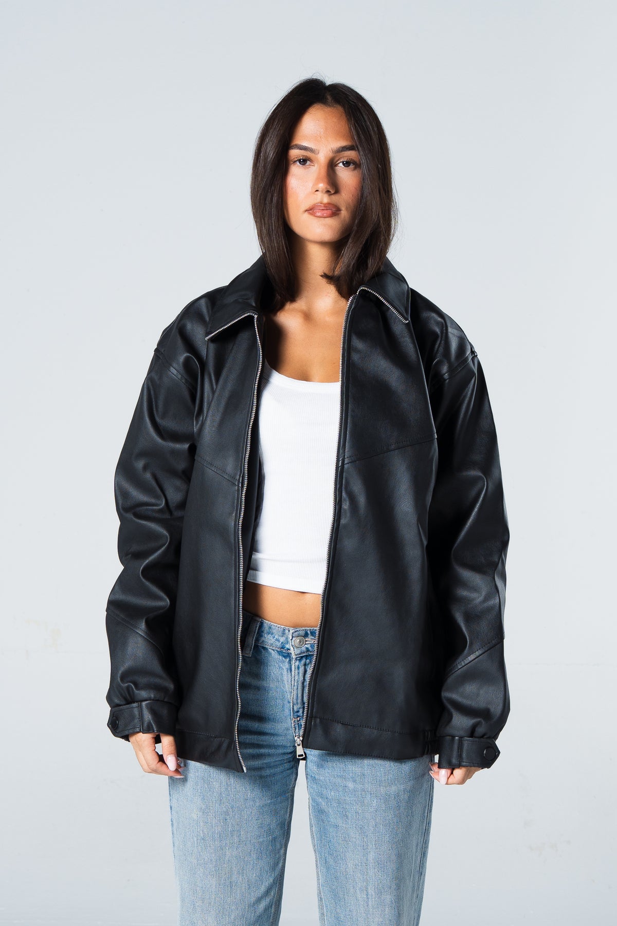 Blank Leather Jacket - Black - #women