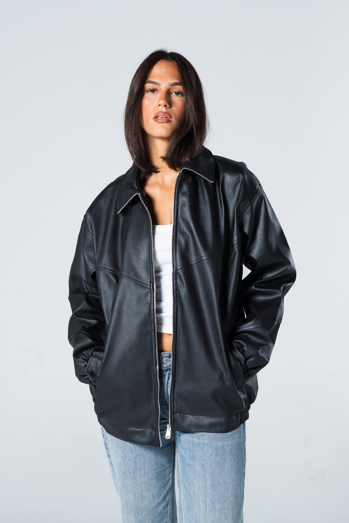 Blank Leather Jacket - Black - #women