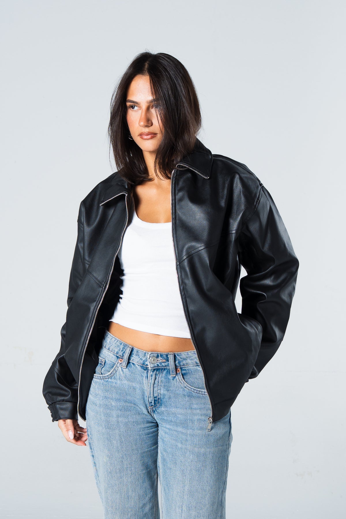 Blank Leather Jacket - Black - #women