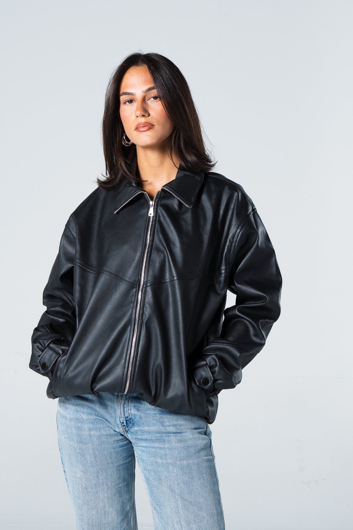 Blank Leather Jacket - Black - #women