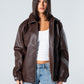 Blank Leather Jacket - Brown - #women
